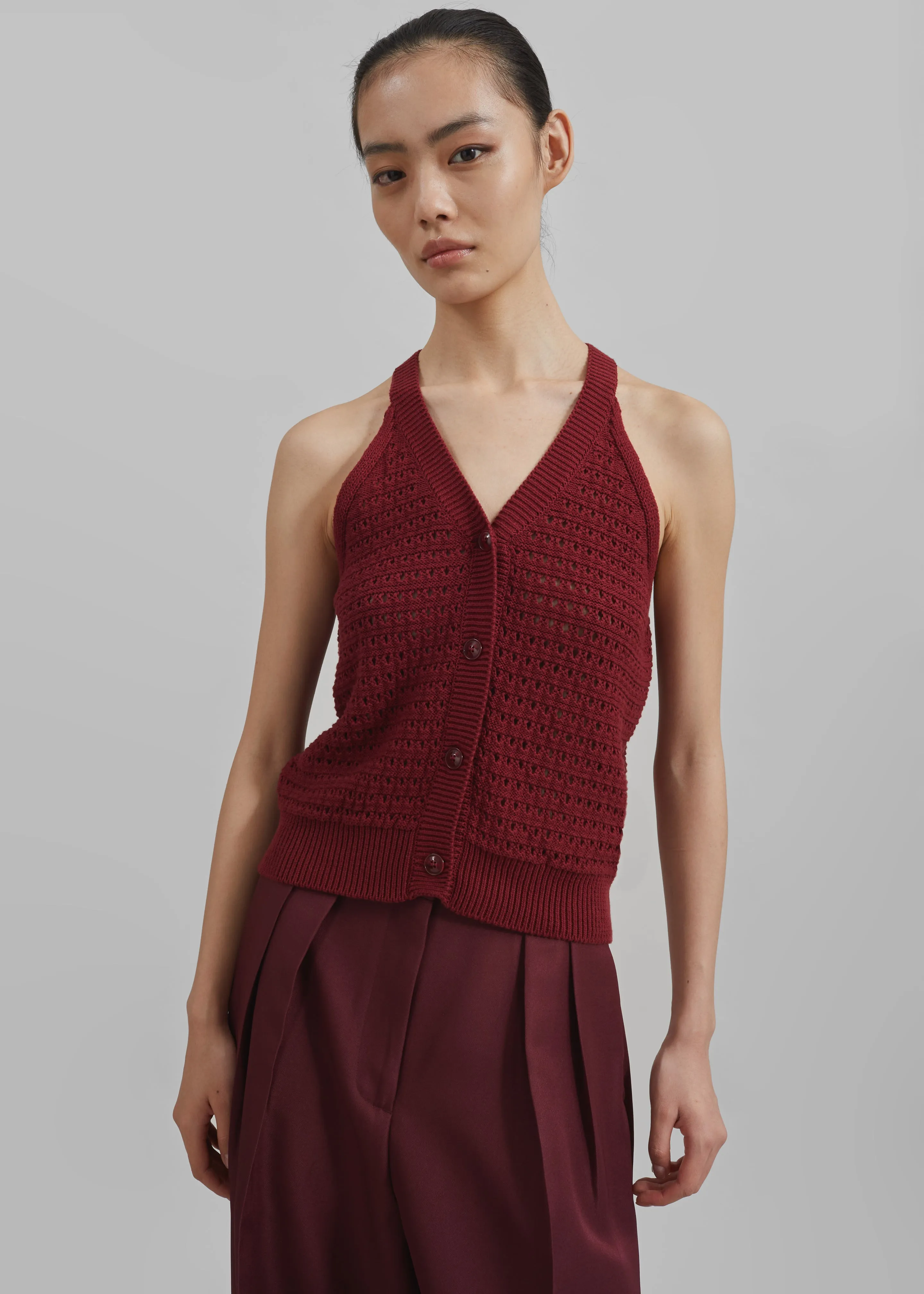 Leonie Knitted Halter Top - Burgundy sold by Frankie Shop