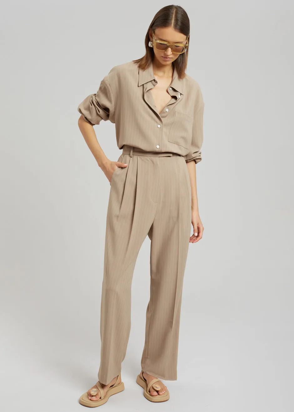 Bea Fluid Pinstripe Suit Pants - Camel sold by Frankie Shop