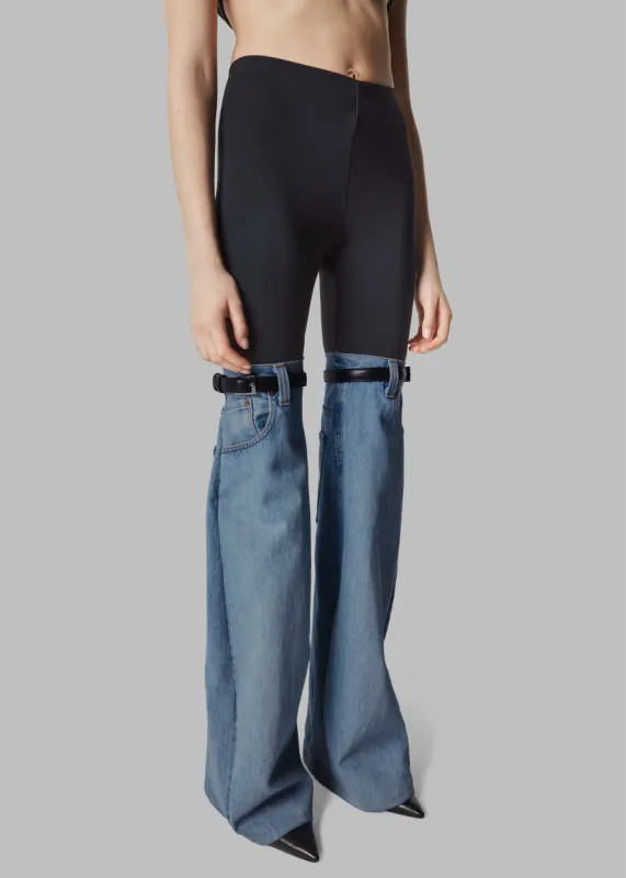 Coperni Hybrid Flare Denim Trousers - Black/Washed Blue sold by Frankie Shop