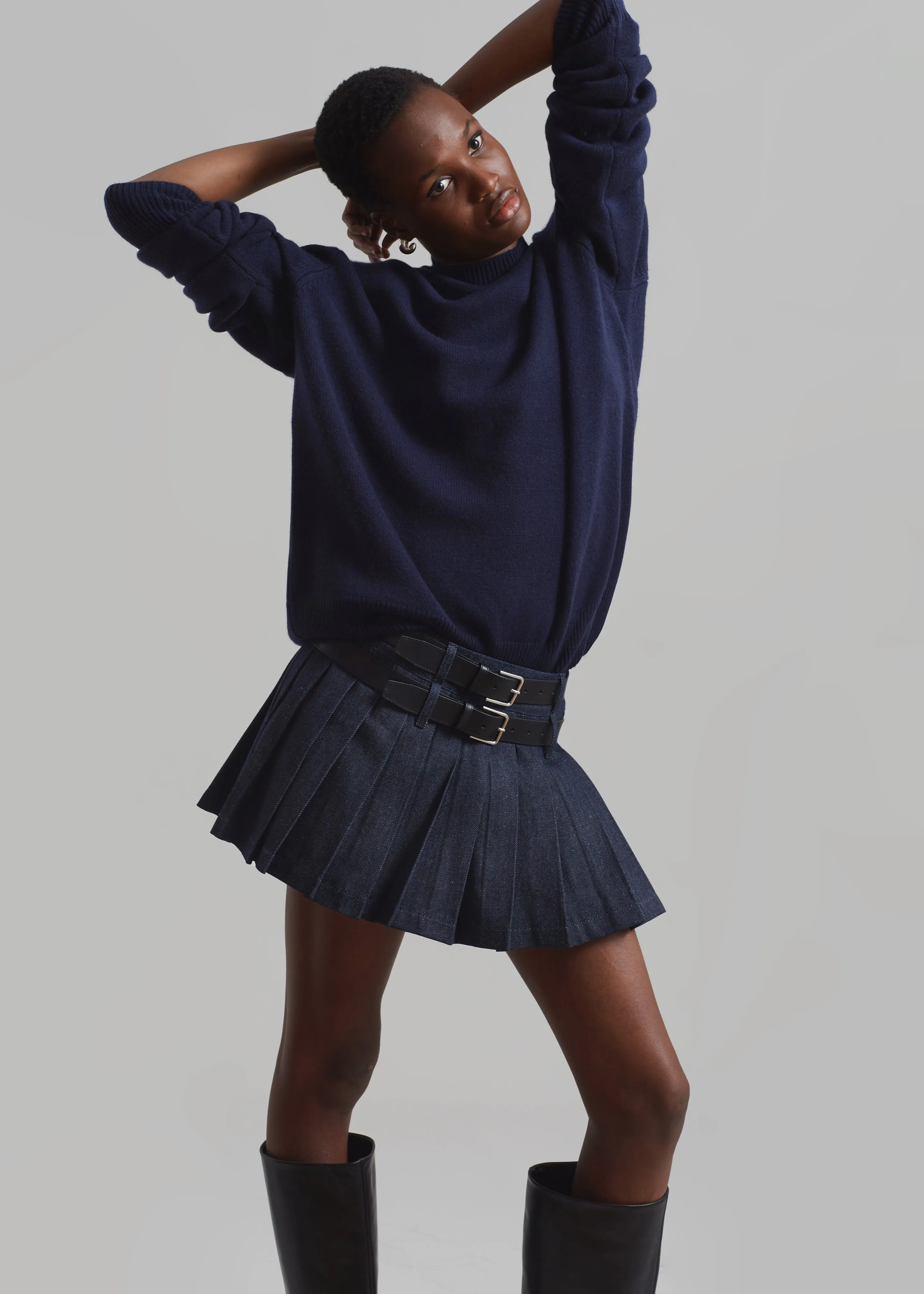 Blake Pleated Denim Mini Skirt - Raw Wash sold by Frankie Shop