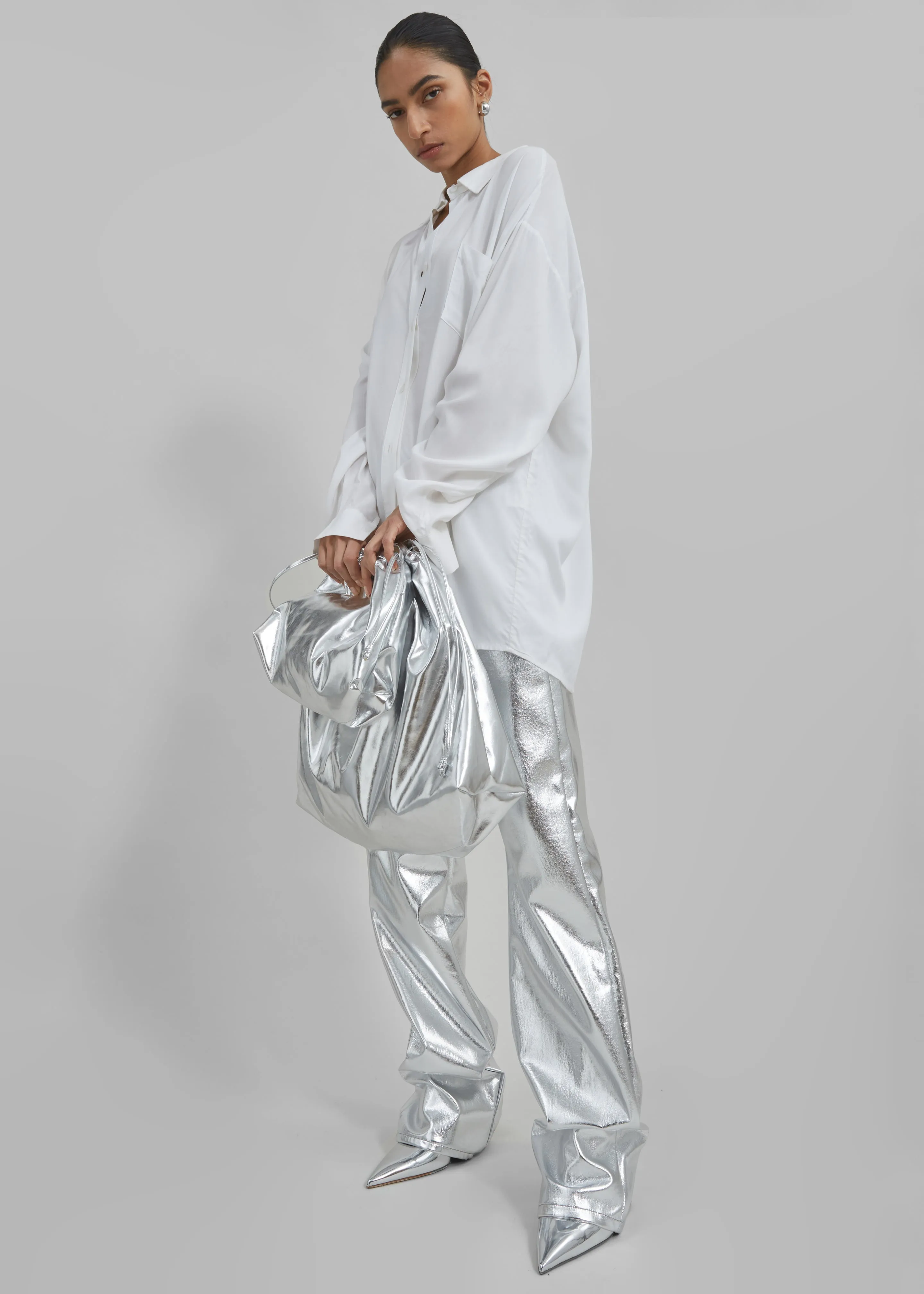 Morgan Faux Leather Large Pouch - Silver sold by Frankie Shop product image thumbnail 5