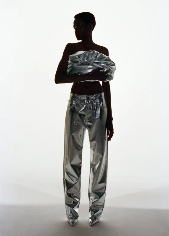 Morgan Faux Leather Large Pouch - Silver sold by Frankie Shop