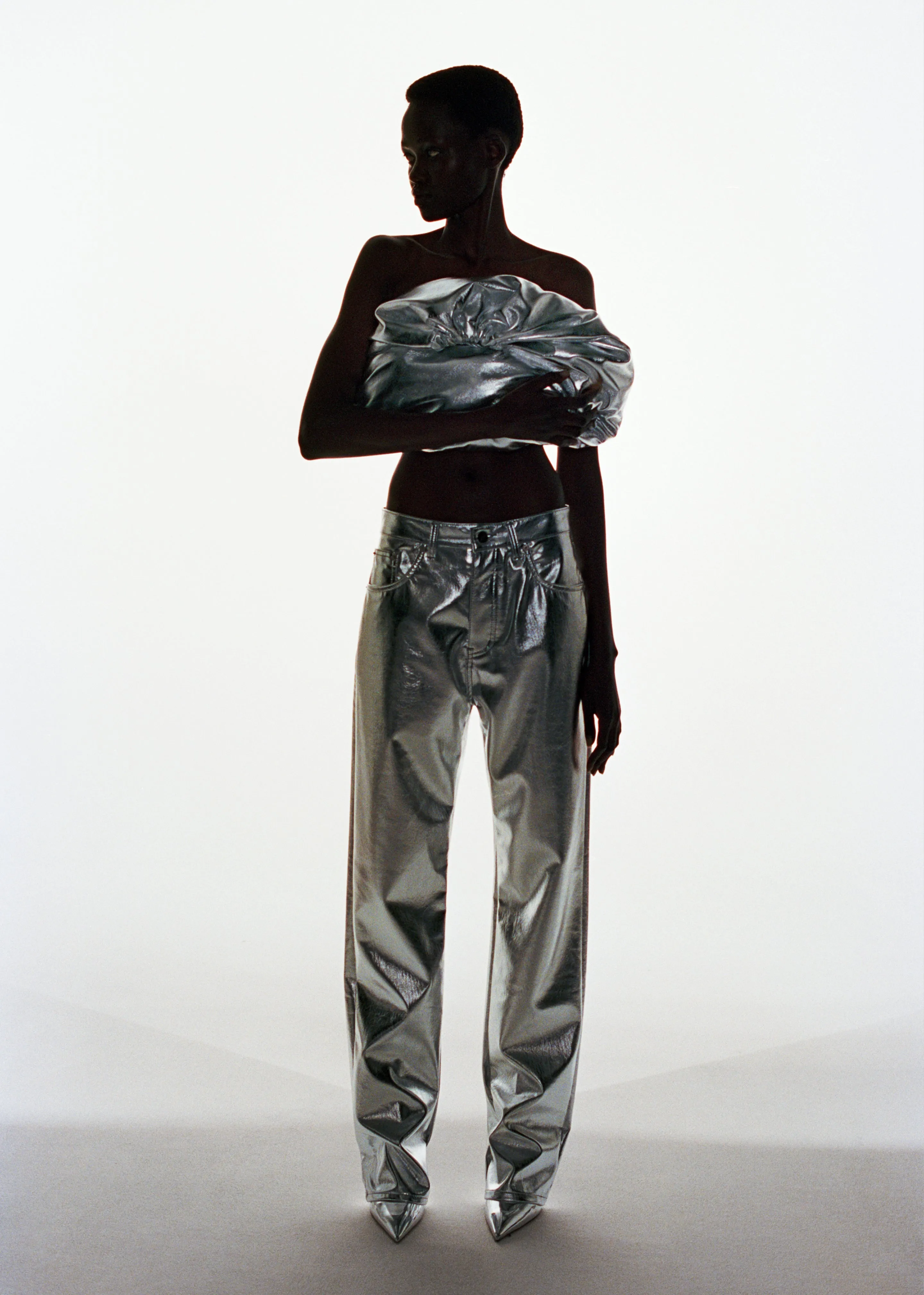 Morgan Faux Leather Large Pouch - Silver sold by Frankie Shop