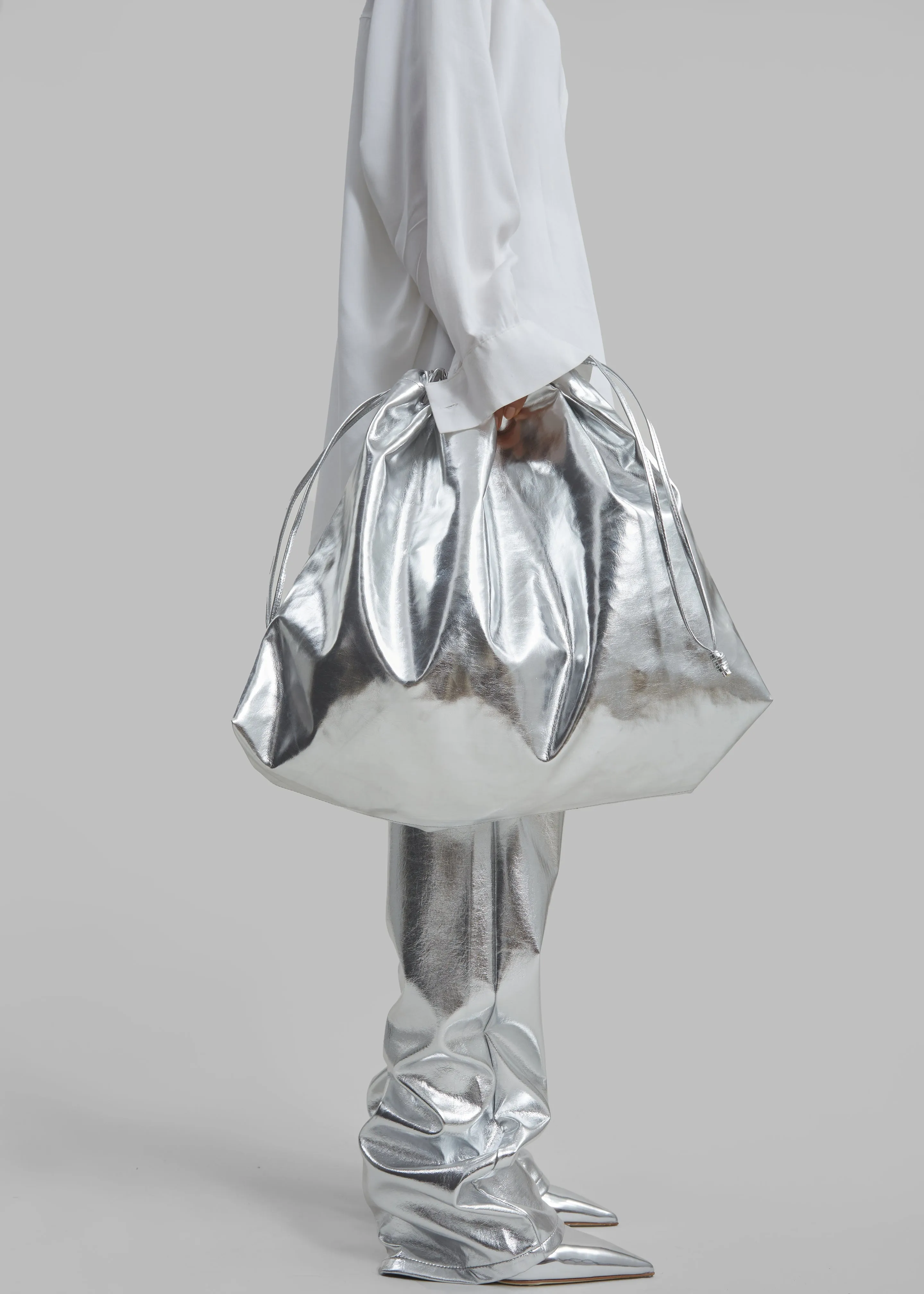 Morgan Faux Leather Large Pouch - Silver sold by Frankie Shop product image thumbnail 4