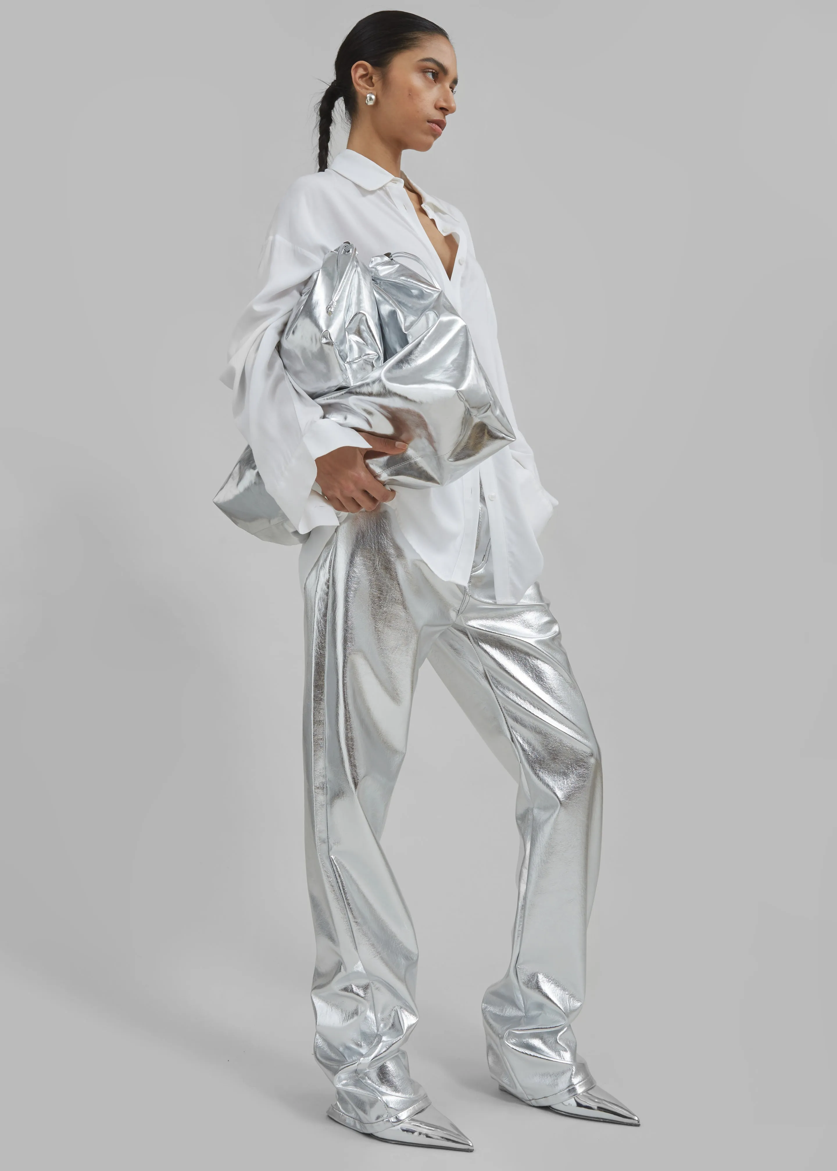 Morgan Faux Leather Large Pouch - Silver sold by Frankie Shop product image thumbnail 3