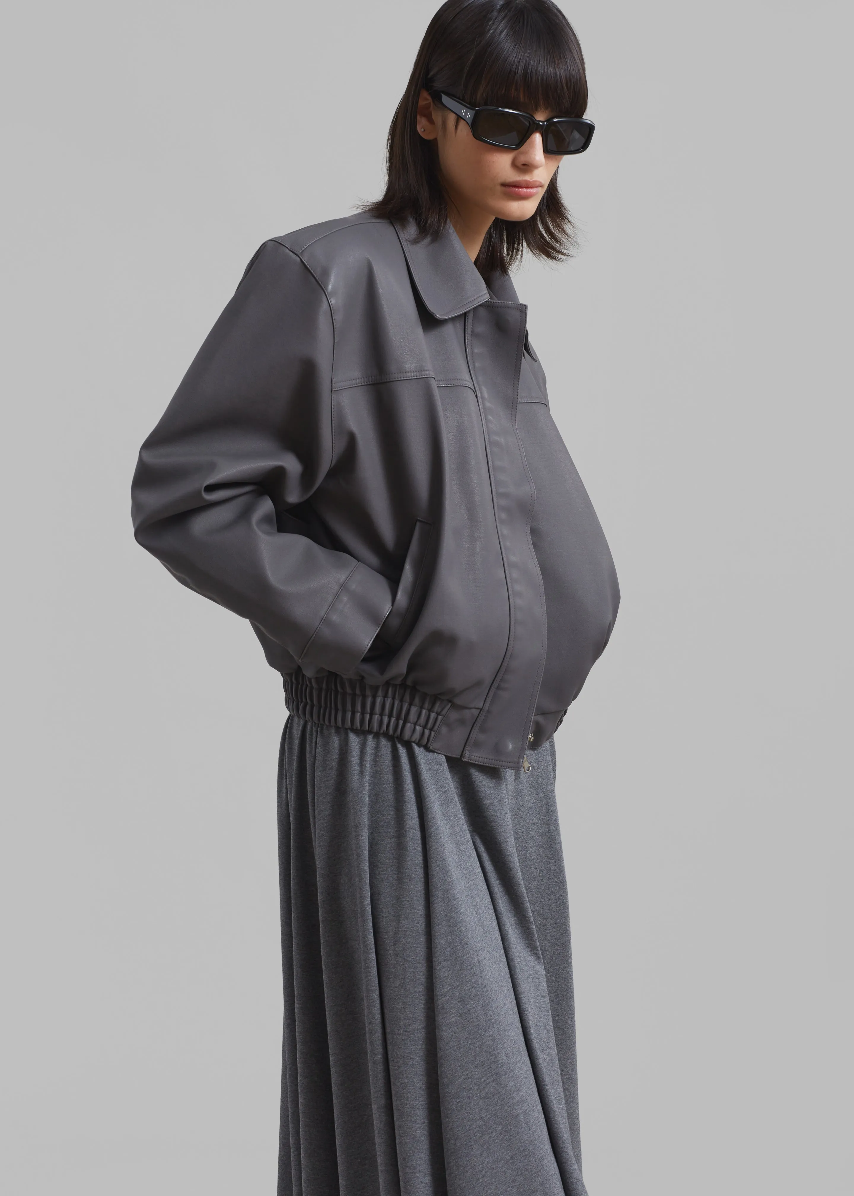 Jaden Faux Leather Bomber - Charcoal sold by Frankie Shop product image thumbnail 3