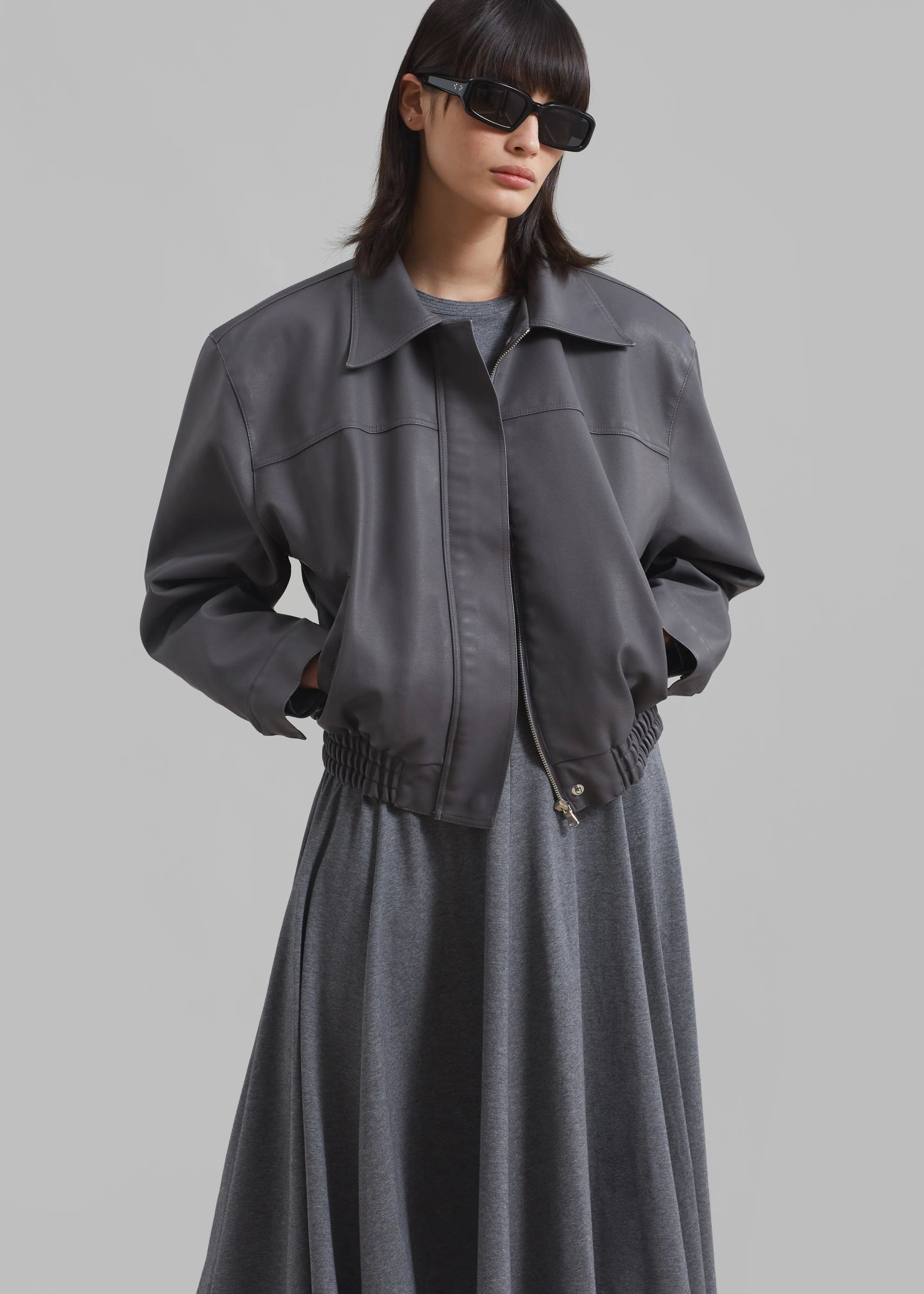 Jaden Faux Leather Bomber - Charcoal sold by Frankie Shop product image thumbnail 5