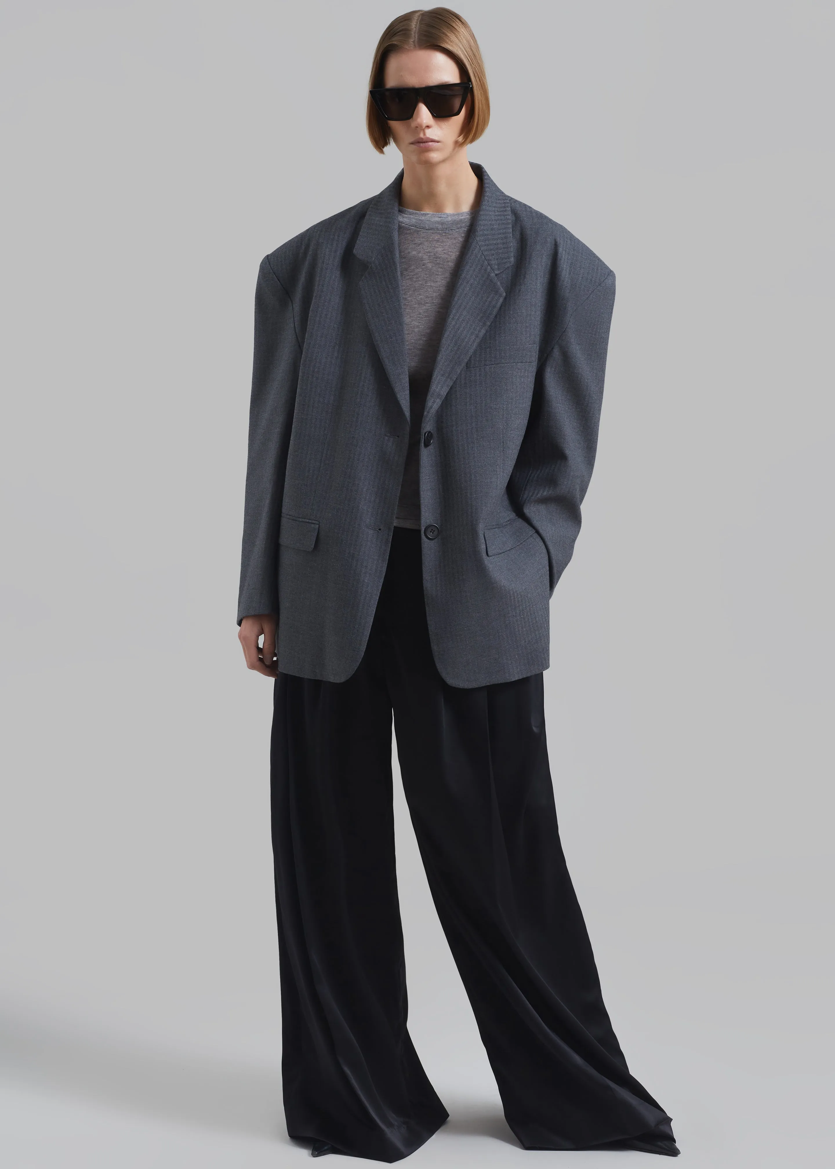 Ingrid Oversized Blazer - Grey Stripe sold by Frankie Shop