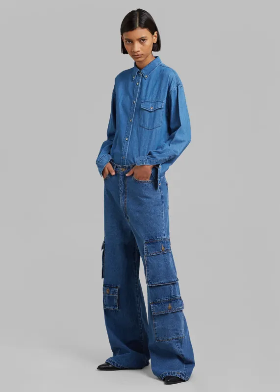 Hailey Denim Oversized Cargo Pants - Medium Wash made by Frankie Shop