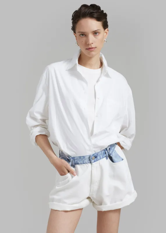 Hayla Contrast Denim Shorts - Off White made by Frankie Shop