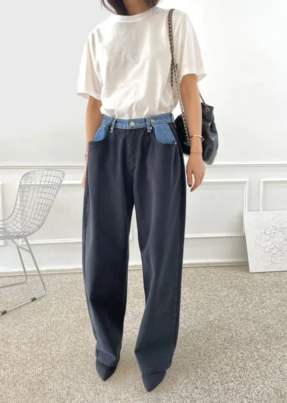 Hayla Contrast Denim Pants - Black made by Frankie Shop