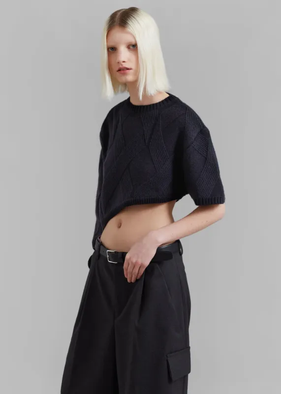 Soili Asymmetric Cropped Knit Top - Black sold by Frankie Shop