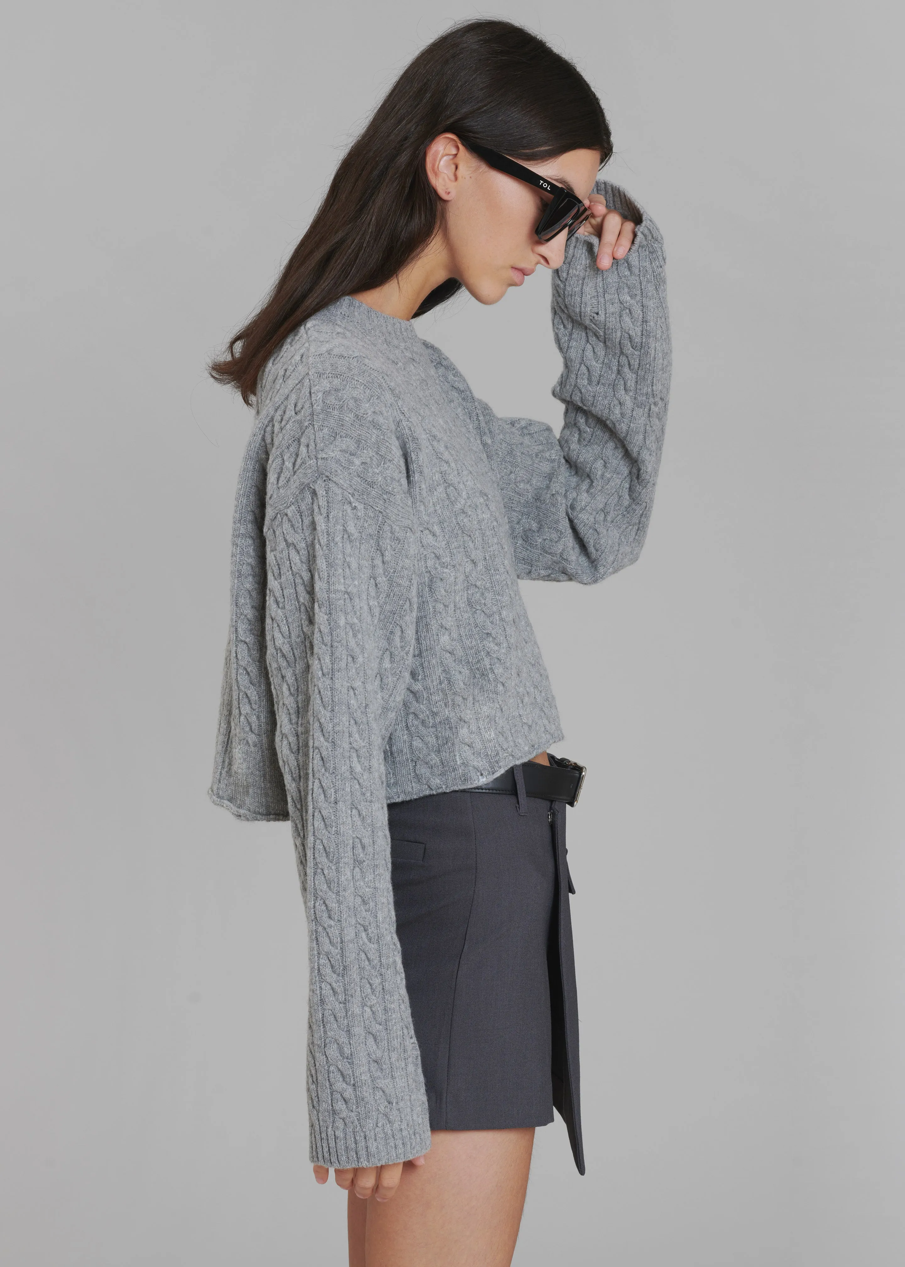 Farrah Braided Sweater - Grey Melange sold by Frankie Shop