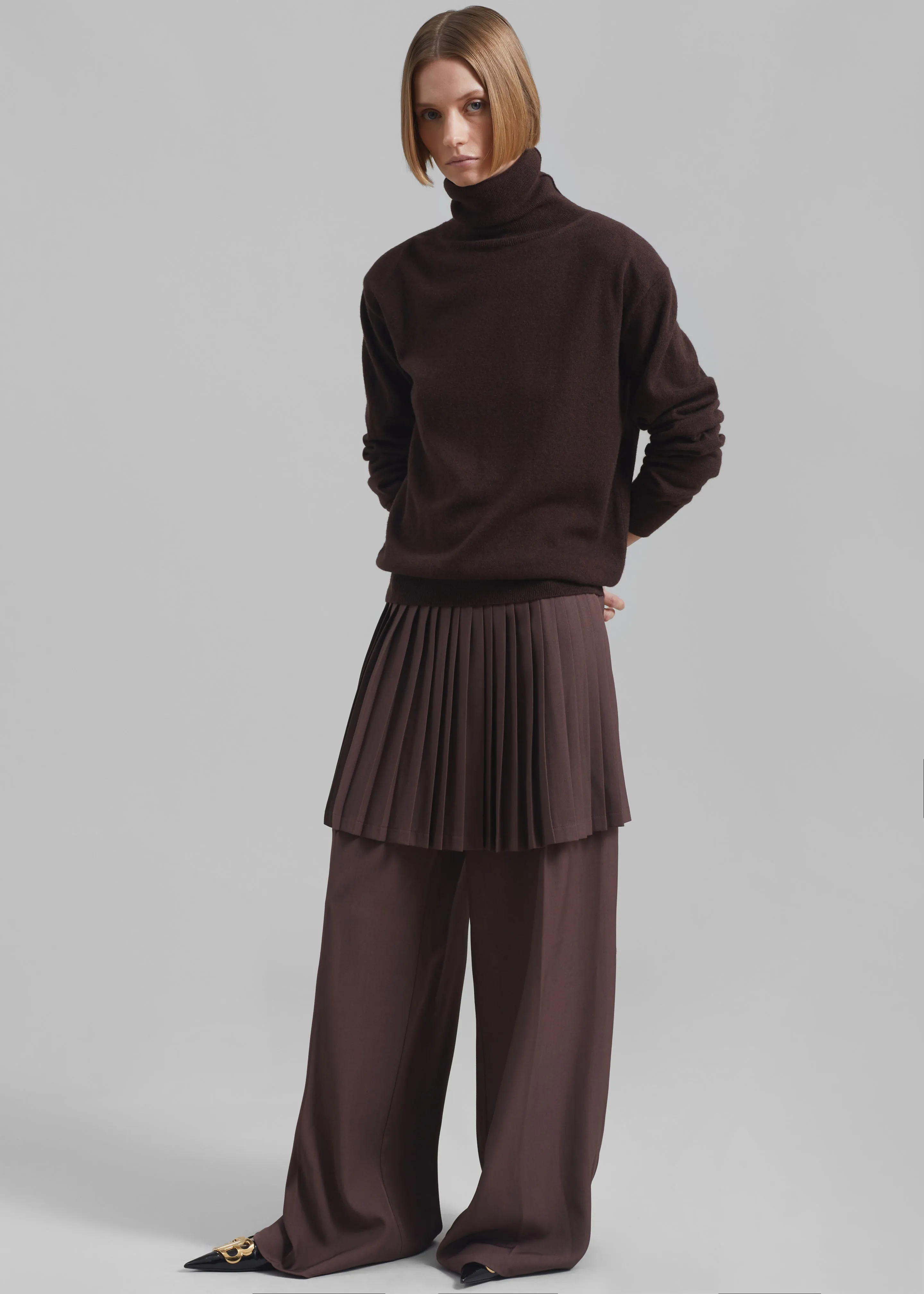 Lonnie Pleated Skirt Pants - Brown sold by Frankie Shop