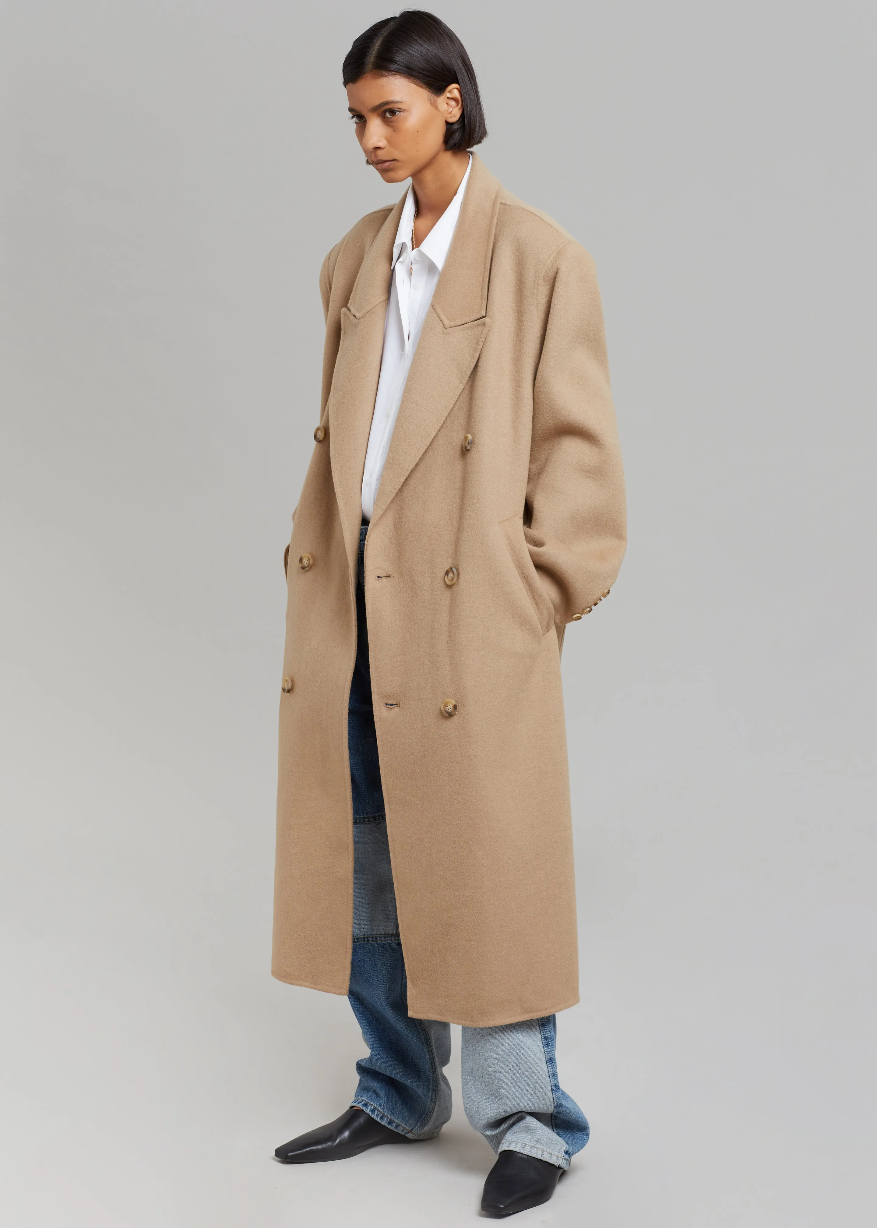 Alexis Padded Shoulder Coat - Camel sold by Frankie Shop