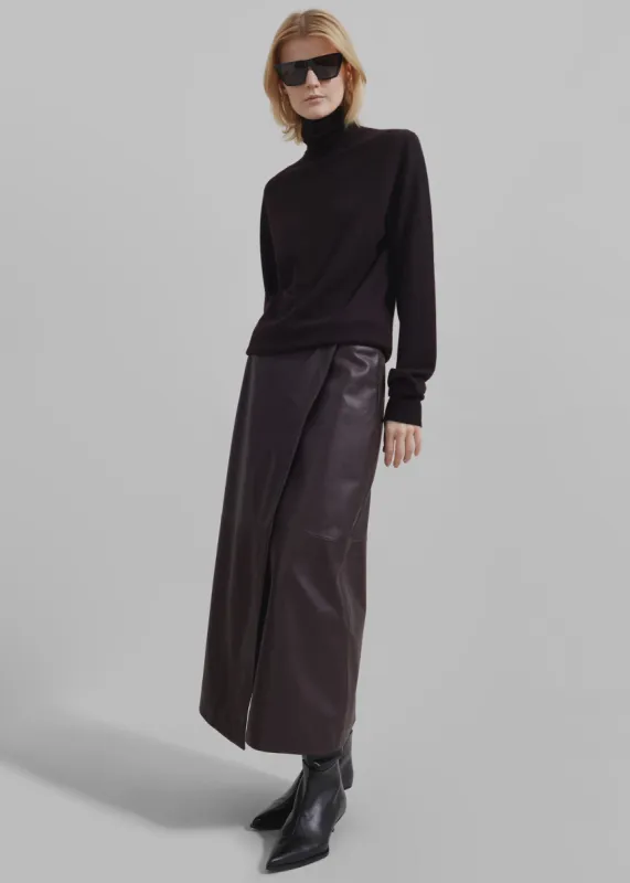 Hedi Leather Midi Wrap Skirt - Dark Plum made by Frankie Shop