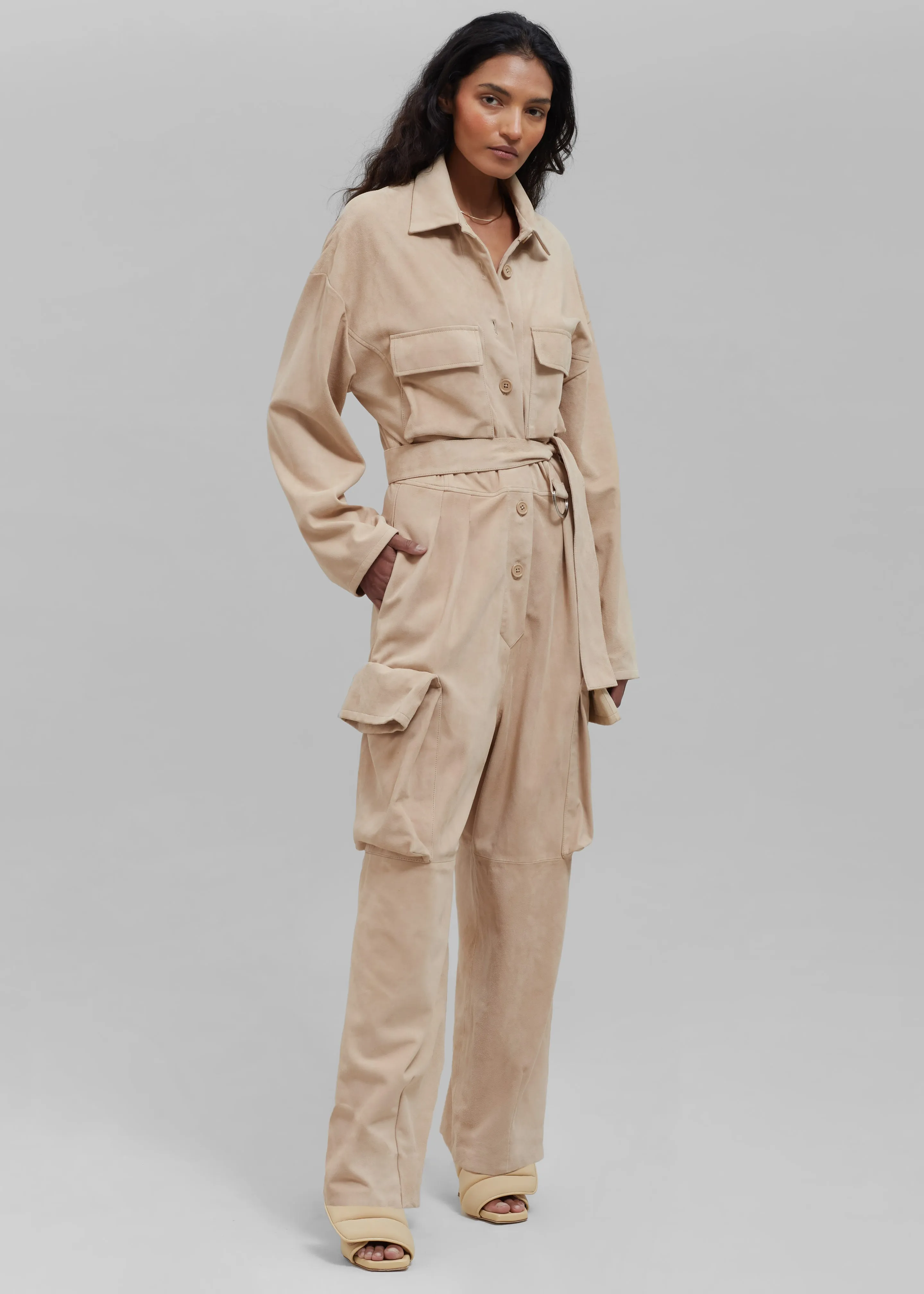 Linda Suede Jumpsuit - Beige sold by Frankie Shop