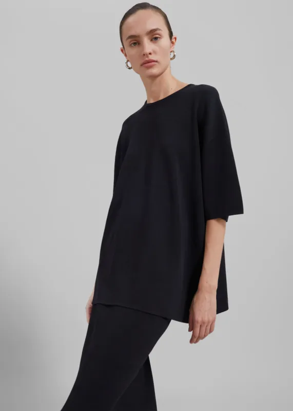 Lenny Knit Boxy Tee - Black sold by Frankie Shop
