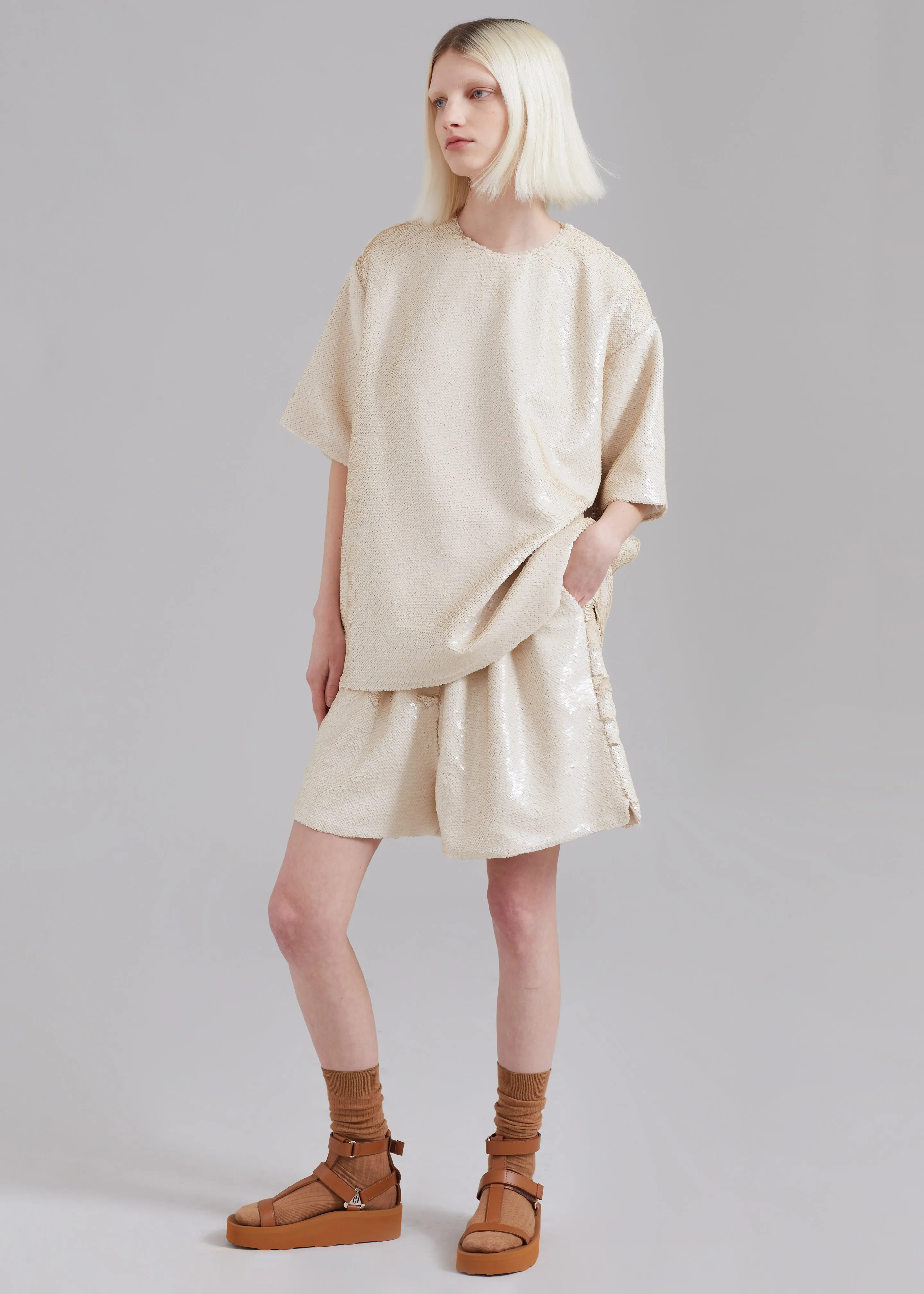 Jones Boxy Sequins Tee - Cream sold by Frankie Shop product image thumbnail 4