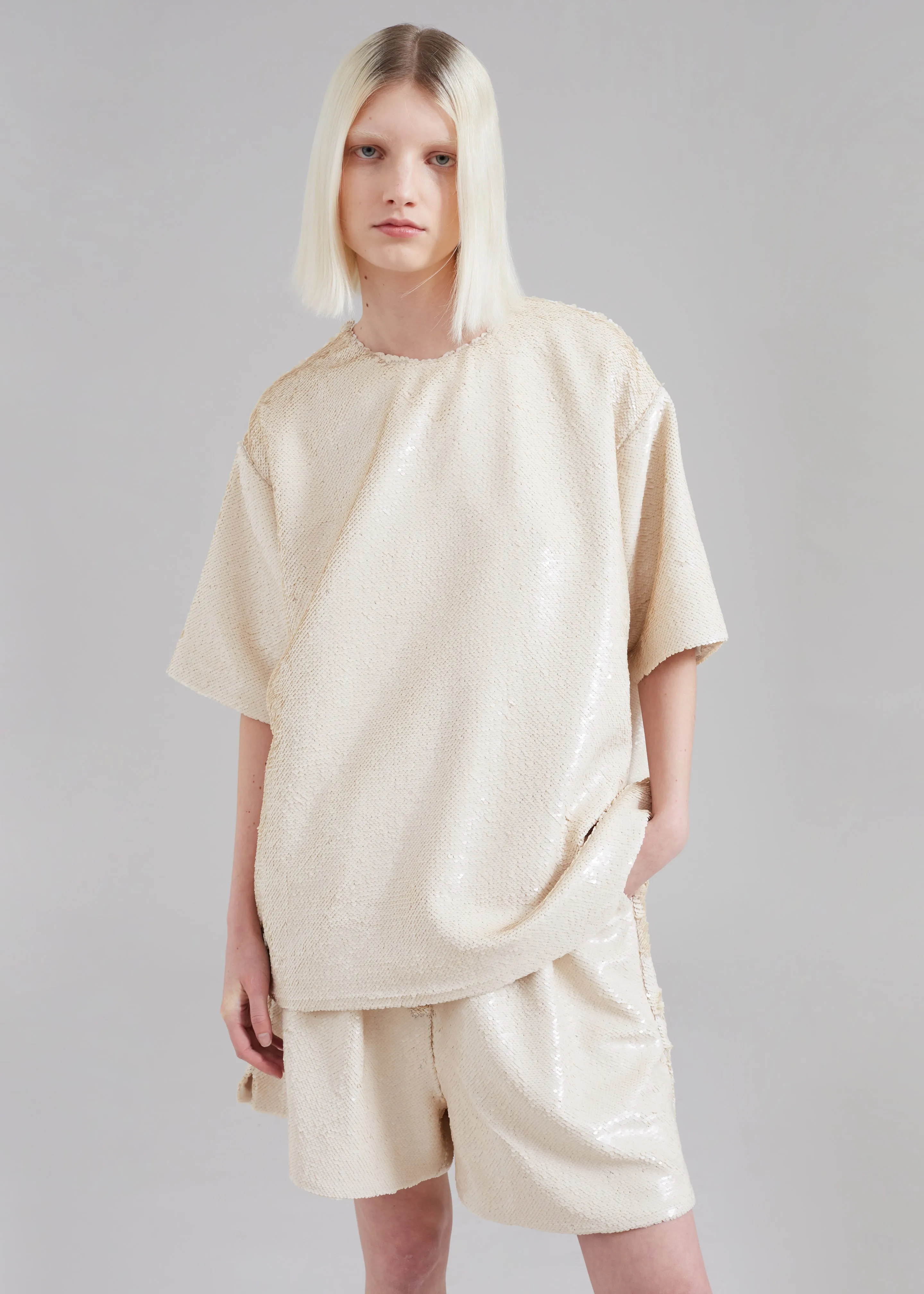 Jones Boxy Sequins Tee - Cream sold by Frankie Shop