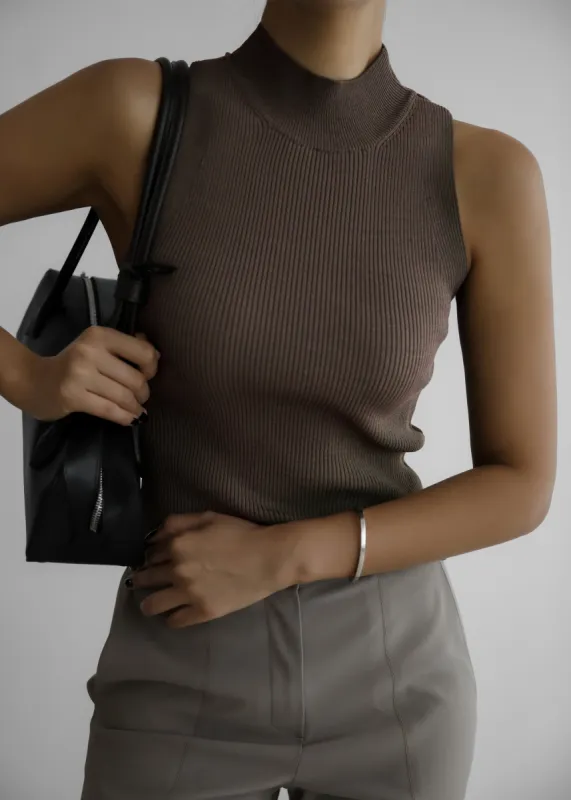 Shelby Mock Neck Tank - Brown made by Frankie Shop