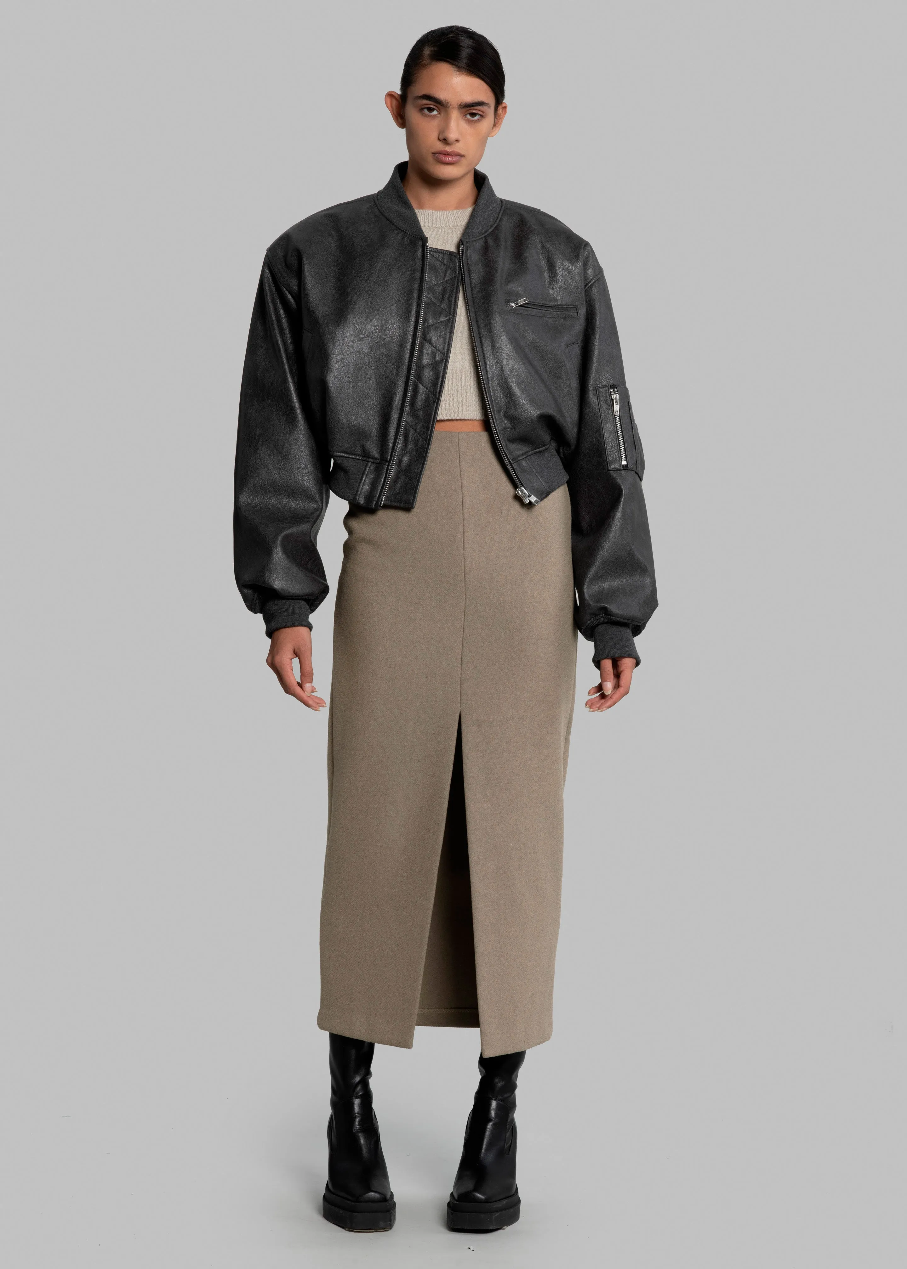 Gae Faux Leather Cropped Bomber - Charcoal sold by Frankie Shop product image thumbnail 4