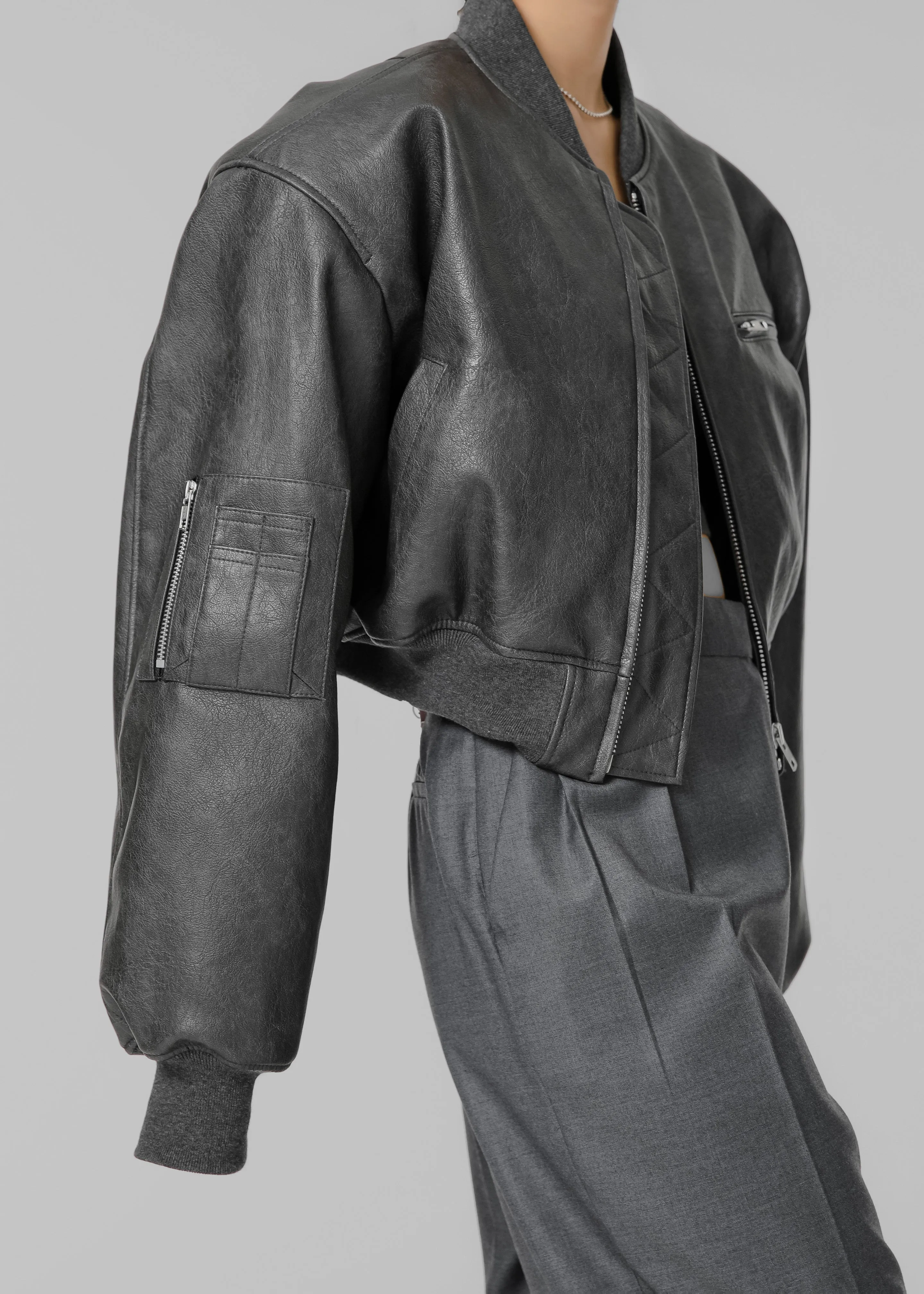 Gae Faux Leather Cropped Bomber - Charcoal sold by Frankie Shop product image thumbnail 2