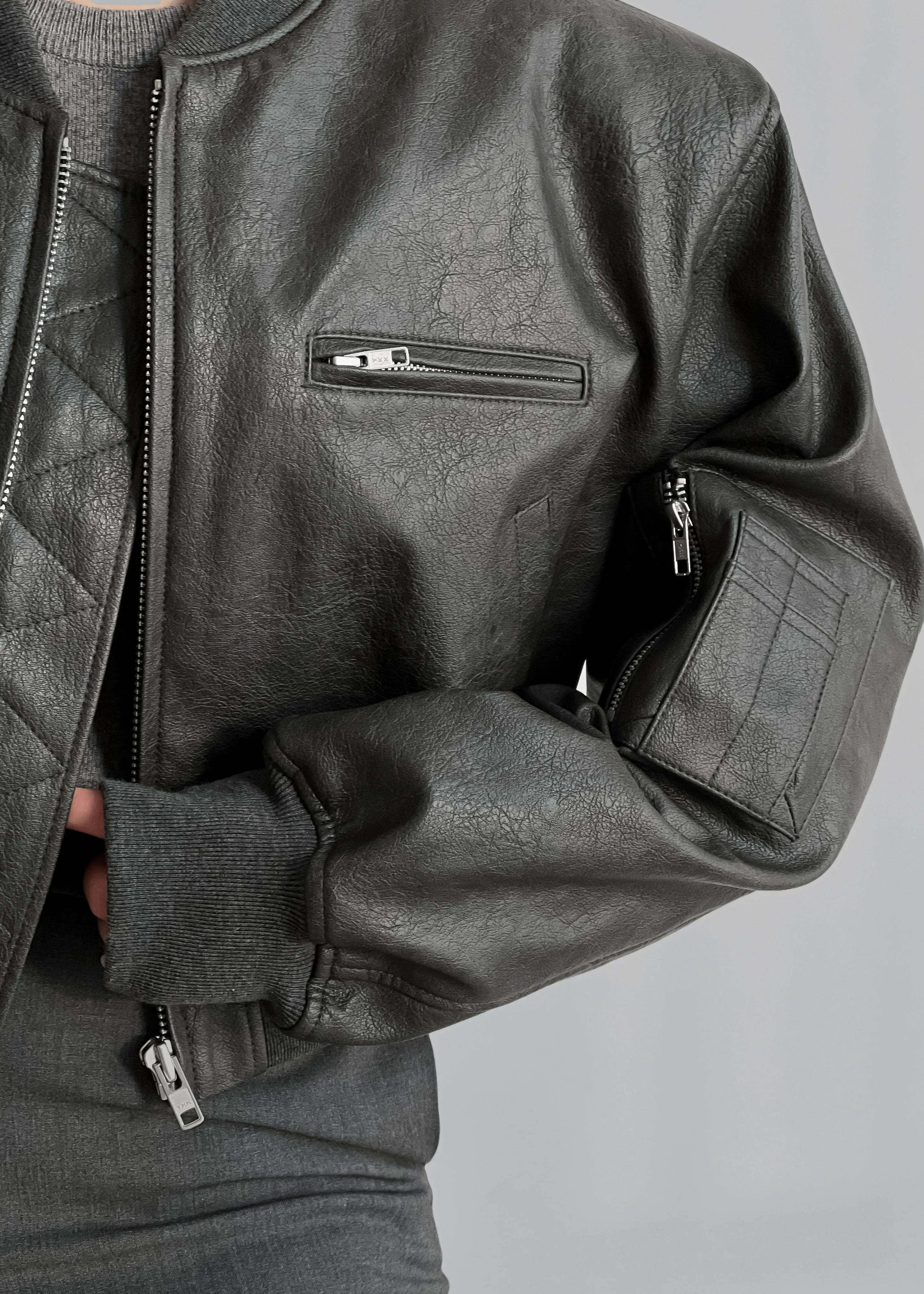 Gae Faux Leather Cropped Bomber - Charcoal sold by Frankie Shop product image thumbnail 5