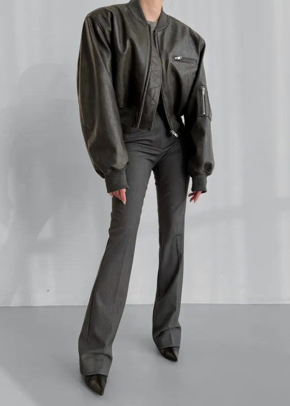 Gae Faux Leather Cropped Bomber - Charcoal sold by Frankie Shop