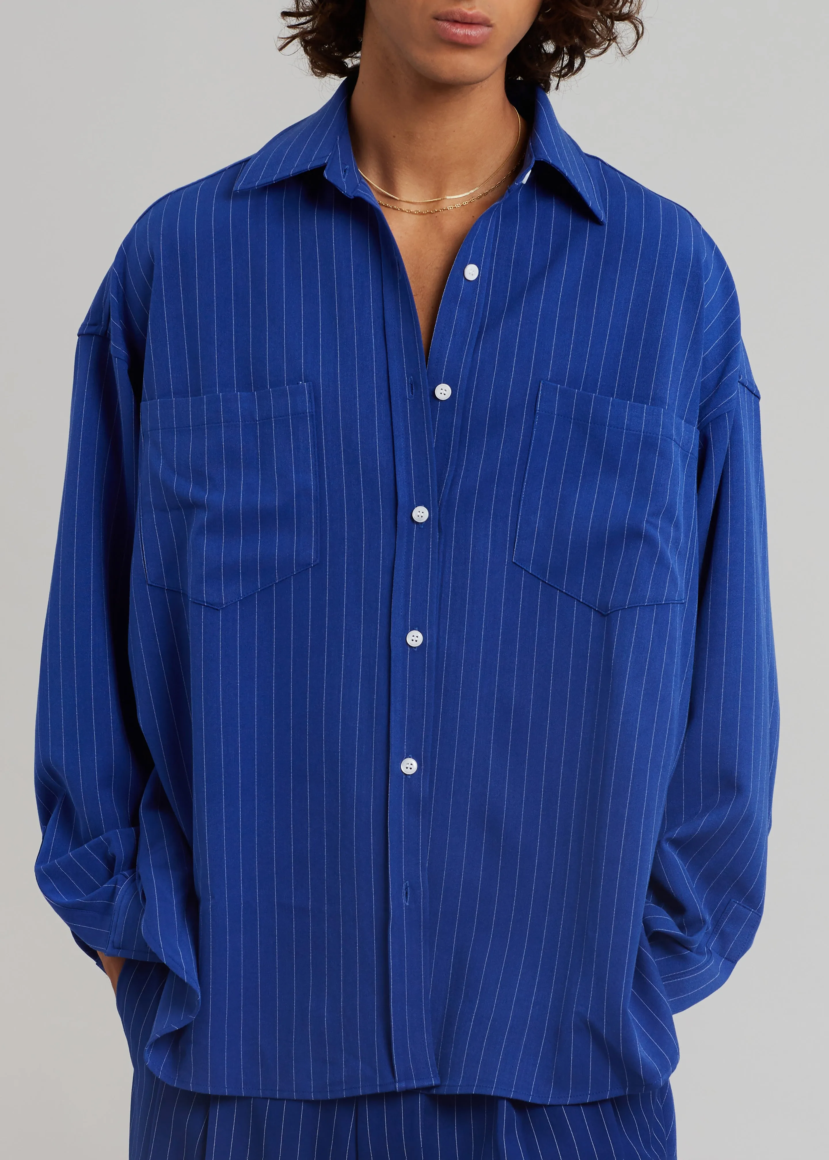 Gus Oversized Fluid Stripe Shirt - Deep Blue sold by Frankie Shop product image thumbnail 3