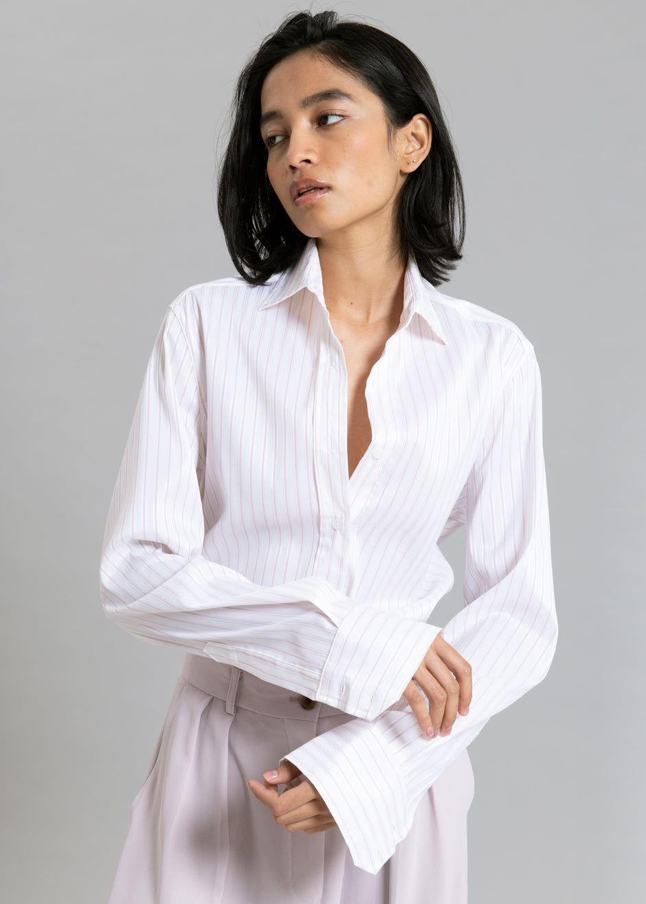 Flor Silky Shirt - Pink Stripe sold by Frankie Shop