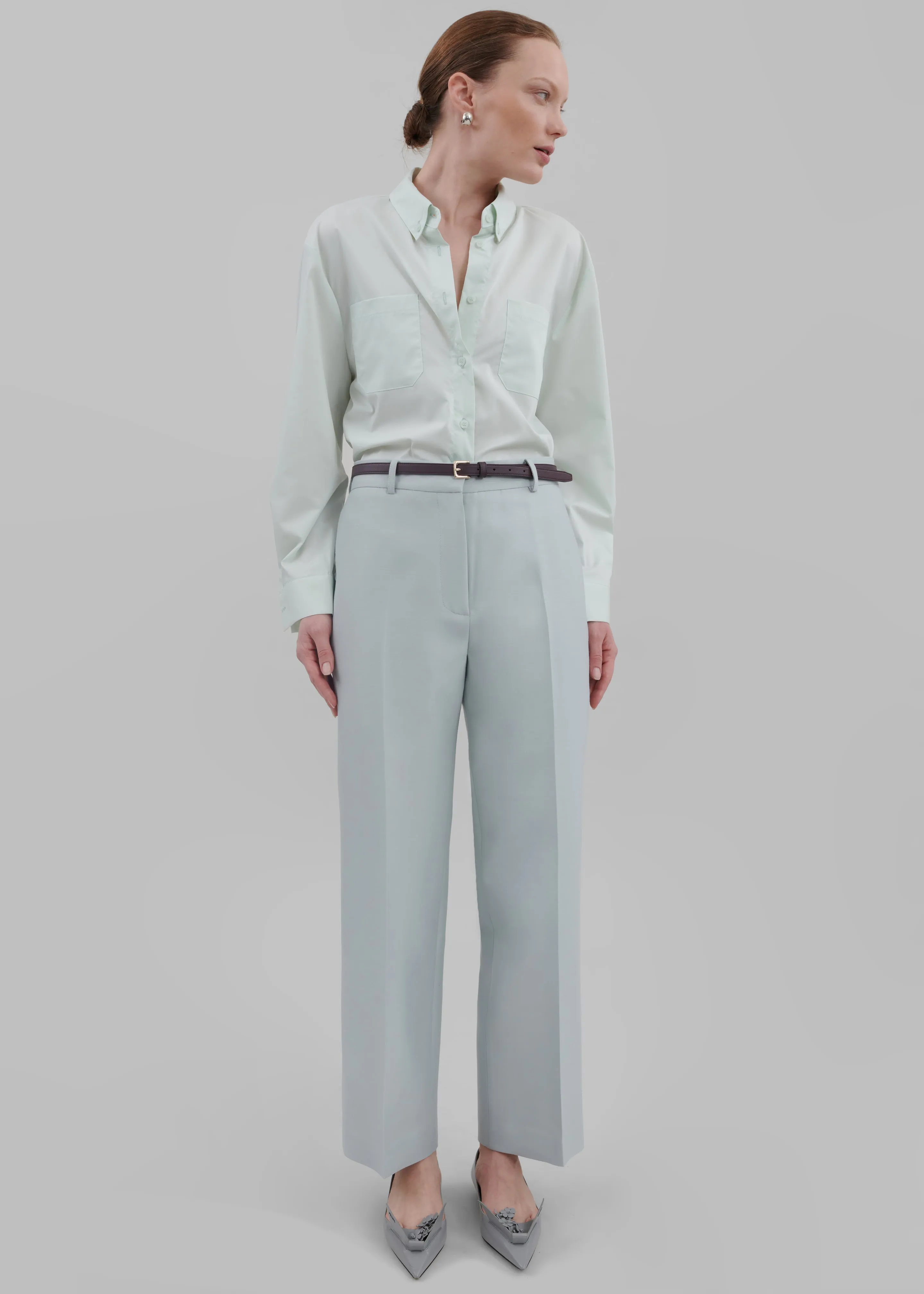 Emra Silk Trousers - Dusty Blue sold by Frankie Shop