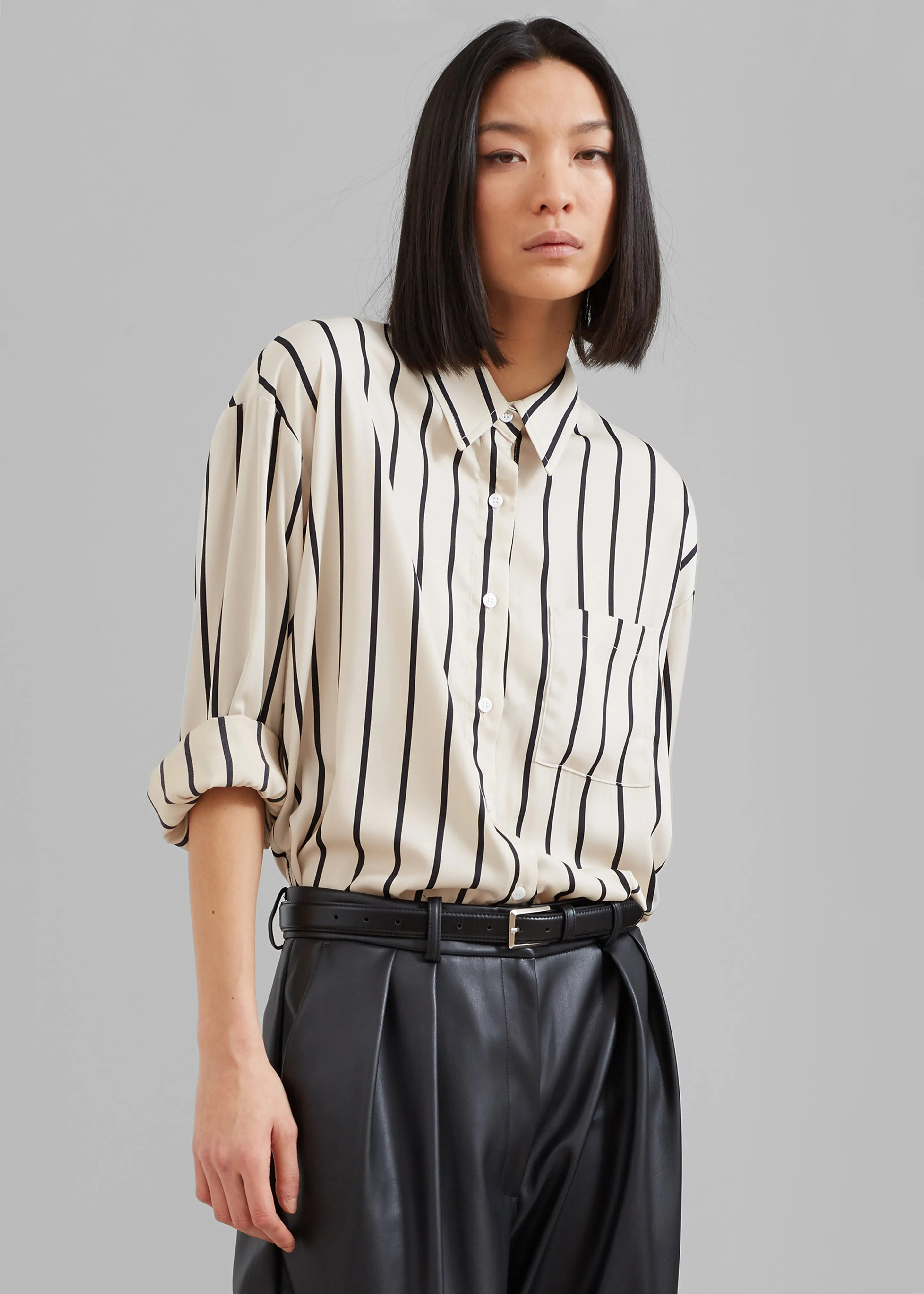 Lui Satin Shirt - Black Stripe sold by Frankie Shop
