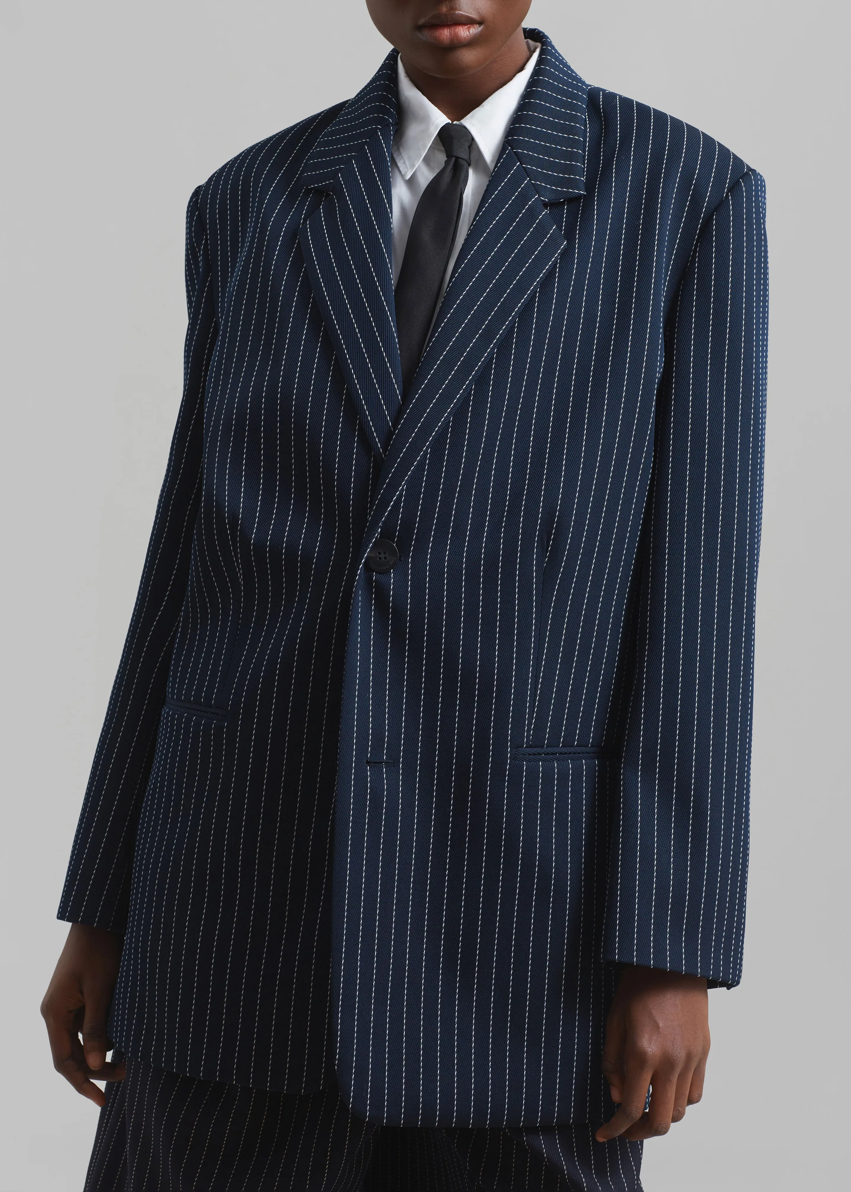 Aiden Twill Blazer - Navy/White Pinstripe sold by Frankie Shop product image thumbnail 5