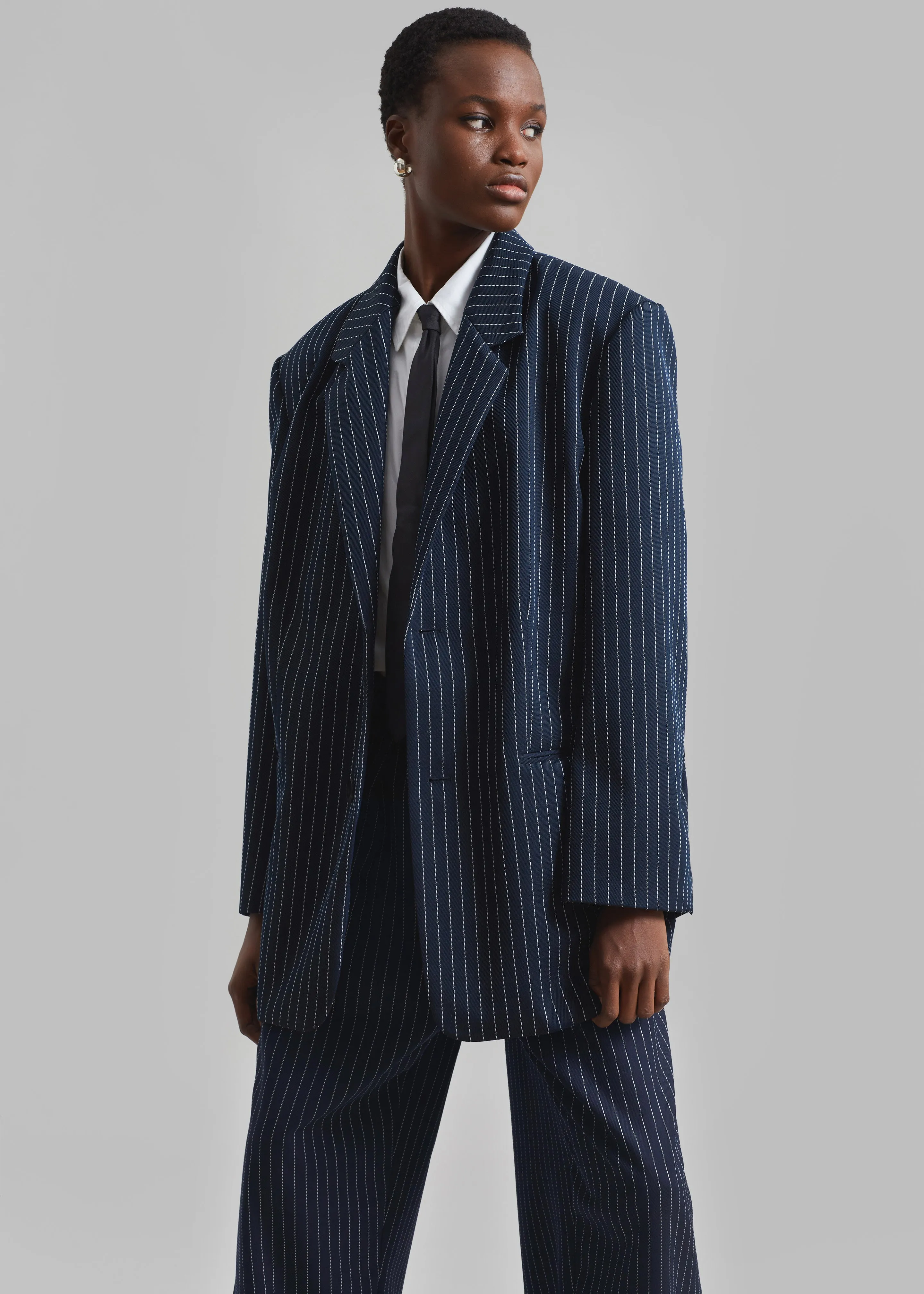Aiden Twill Blazer - Navy/White Pinstripe sold by Frankie Shop product image thumbnail 4