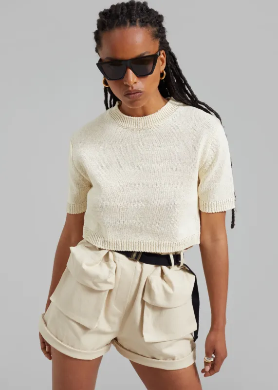 Holly Cropped Knit Top - Cream sold by Frankie Shop