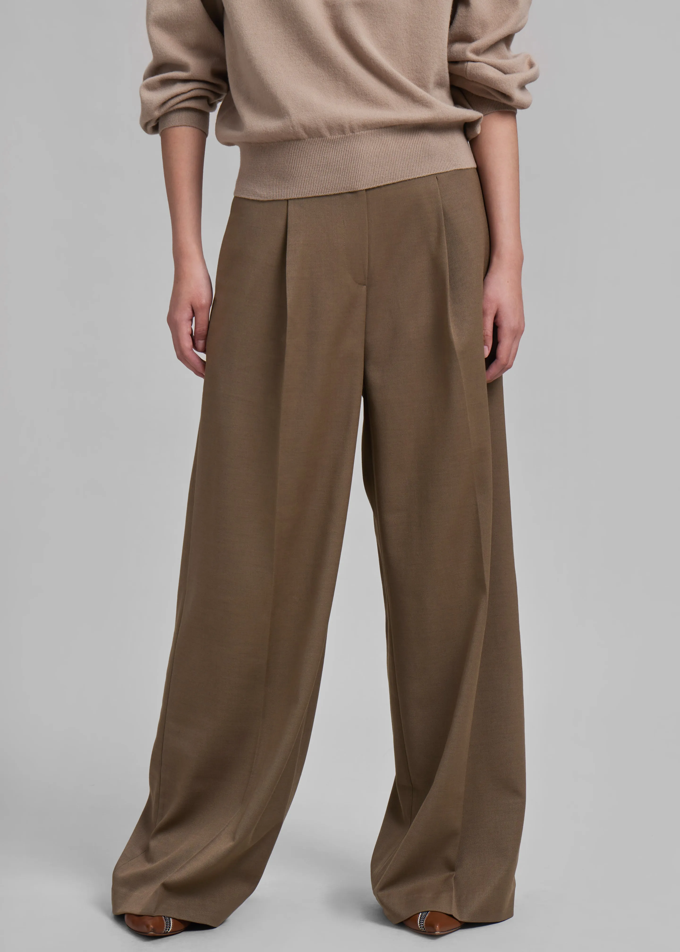 Dariel Pleated Trousers - Taupe sold by Frankie Shop