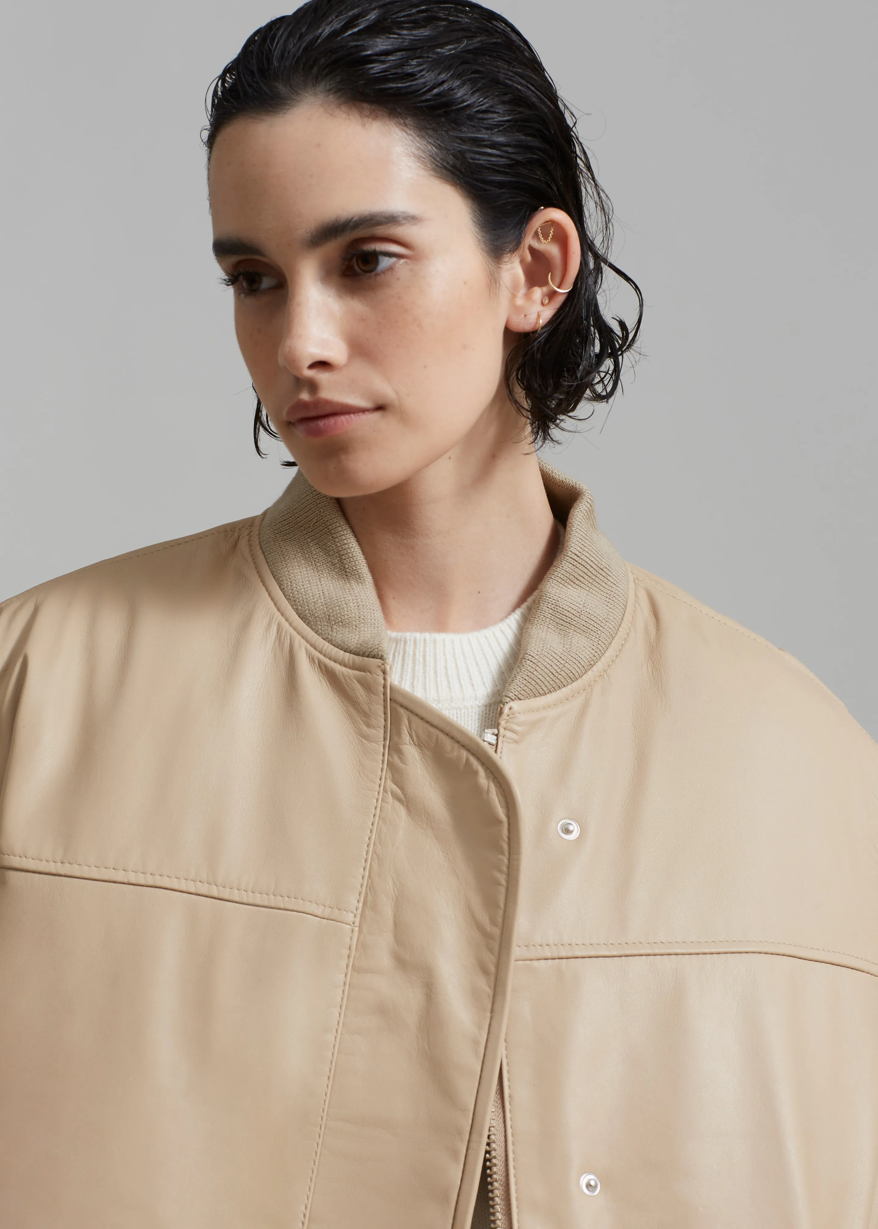 REMAIN Leather Bomber Jacket - Incense Beige sold by Frankie Shop product image thumbnail 3
