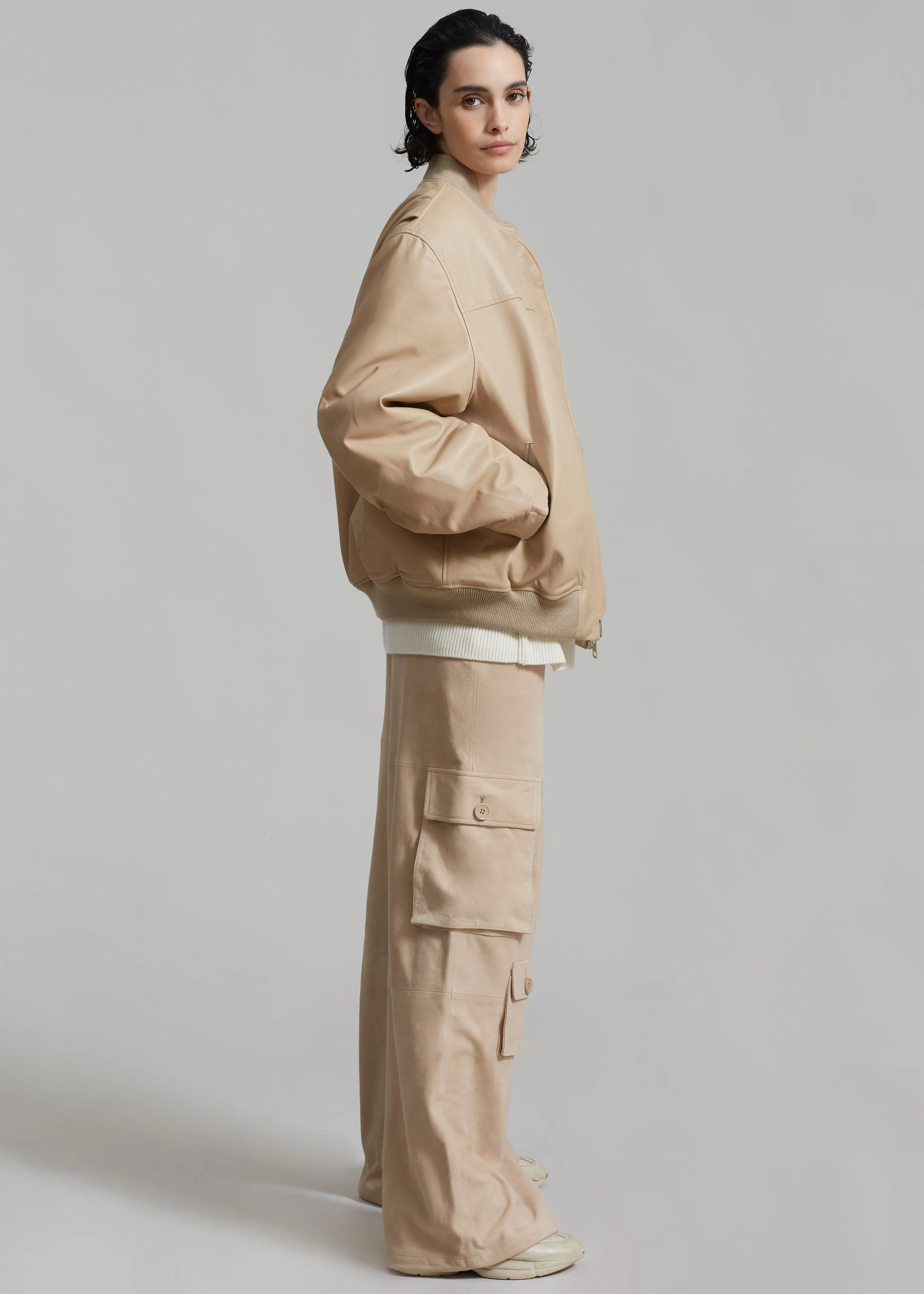 REMAIN Leather Bomber Jacket - Incense Beige sold by Frankie Shop