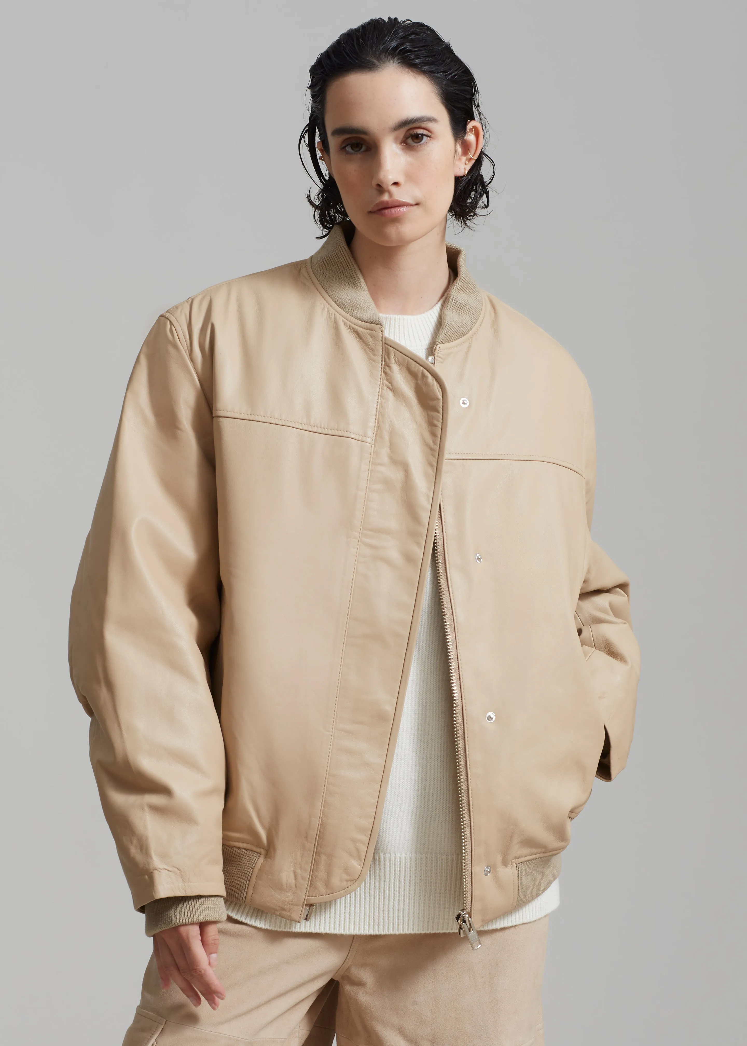 REMAIN Leather Bomber Jacket - Incense Beige sold by Frankie Shop product image thumbnail 2