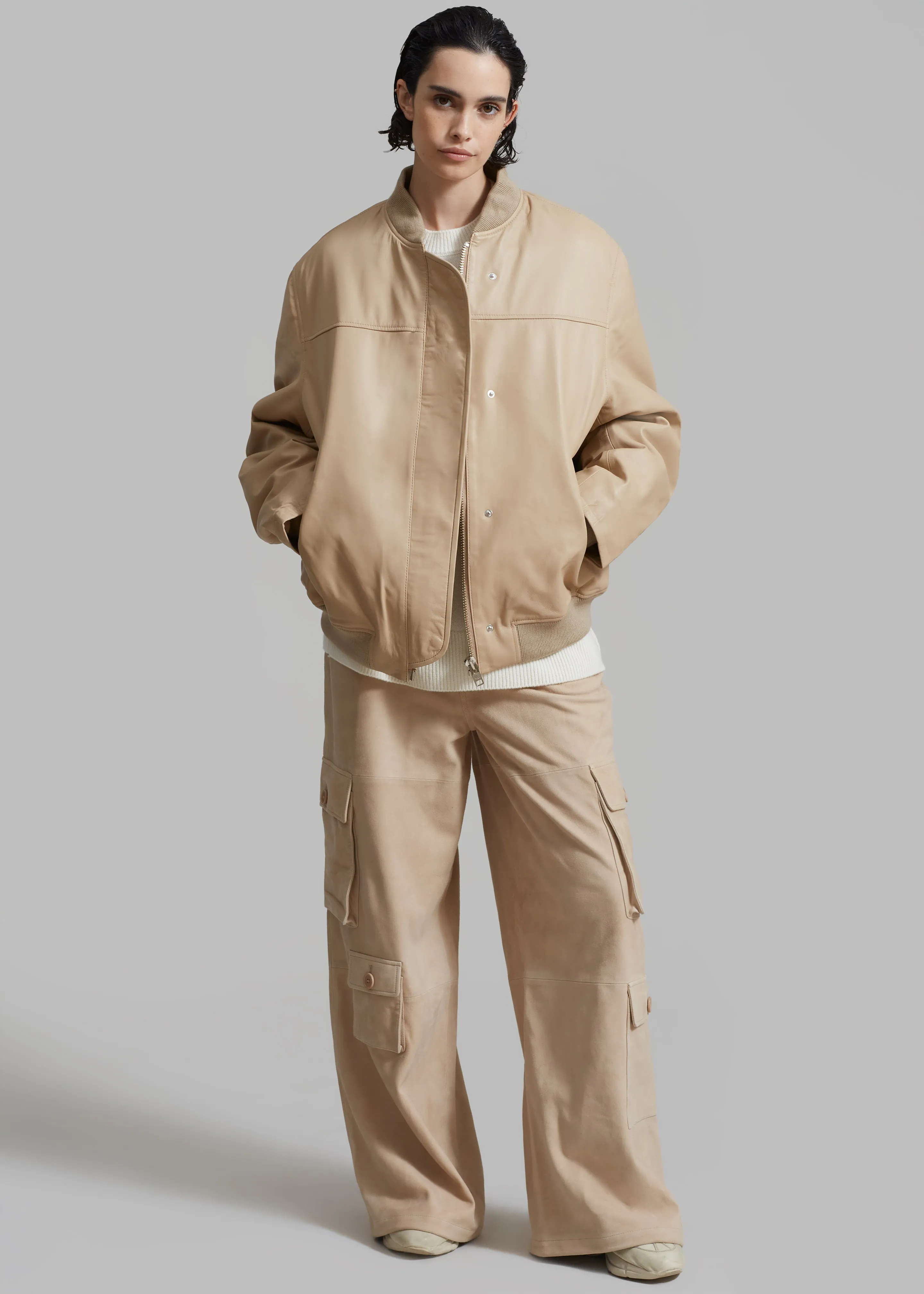 REMAIN Leather Bomber Jacket - Incense Beige sold by Frankie Shop product image thumbnail 5