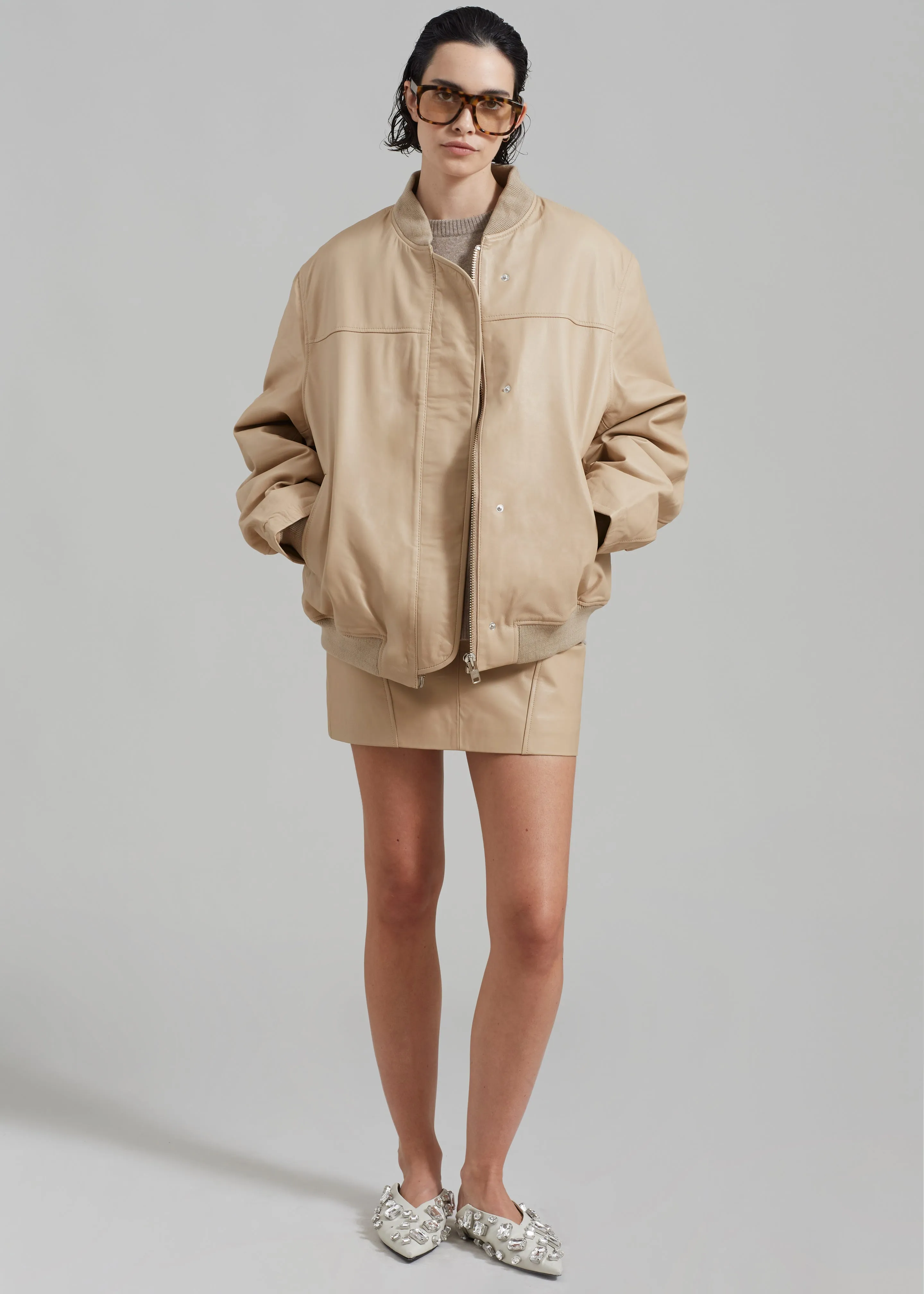 REMAIN Leather Bomber Jacket - Incense Beige sold by Frankie Shop product image thumbnail 4