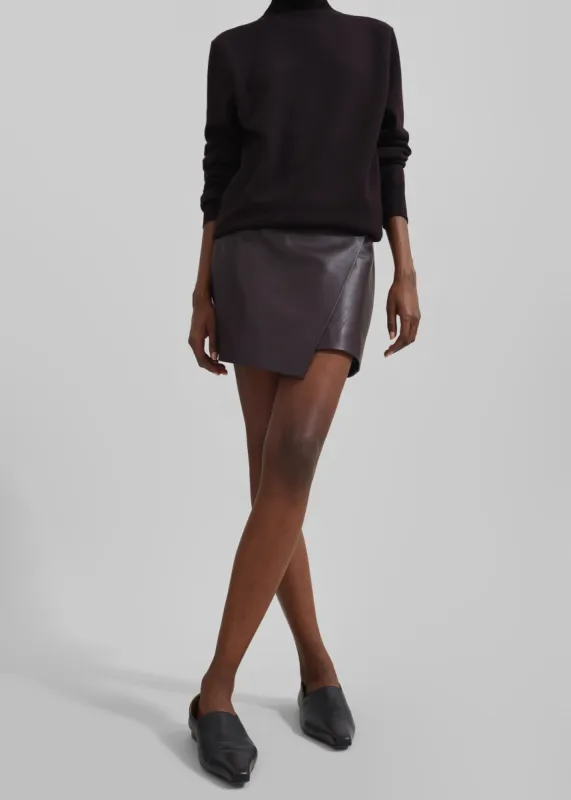 Cleo Leather Mini Wrap Skirt - Dark Plum made by Frankie Shop