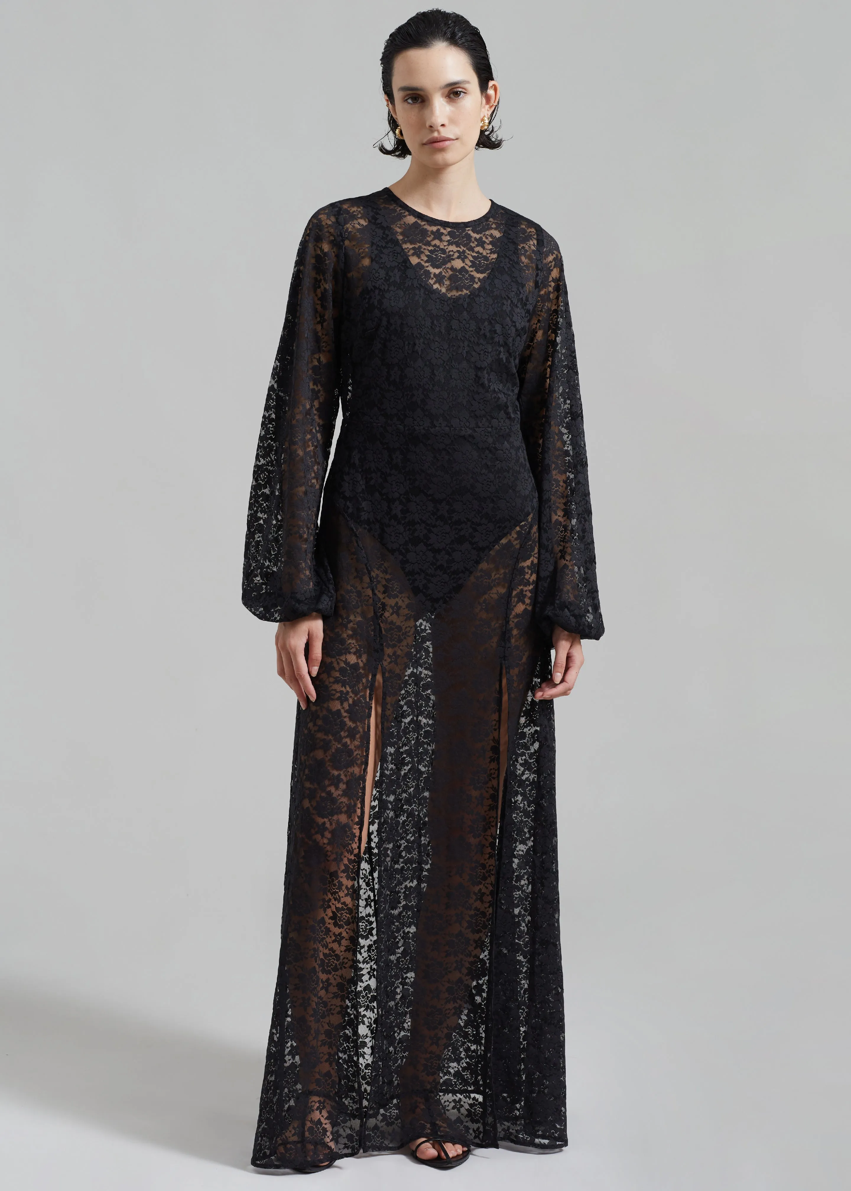 ROTATE Lace Maxi Slit Dress - Black sold by Frankie Shop