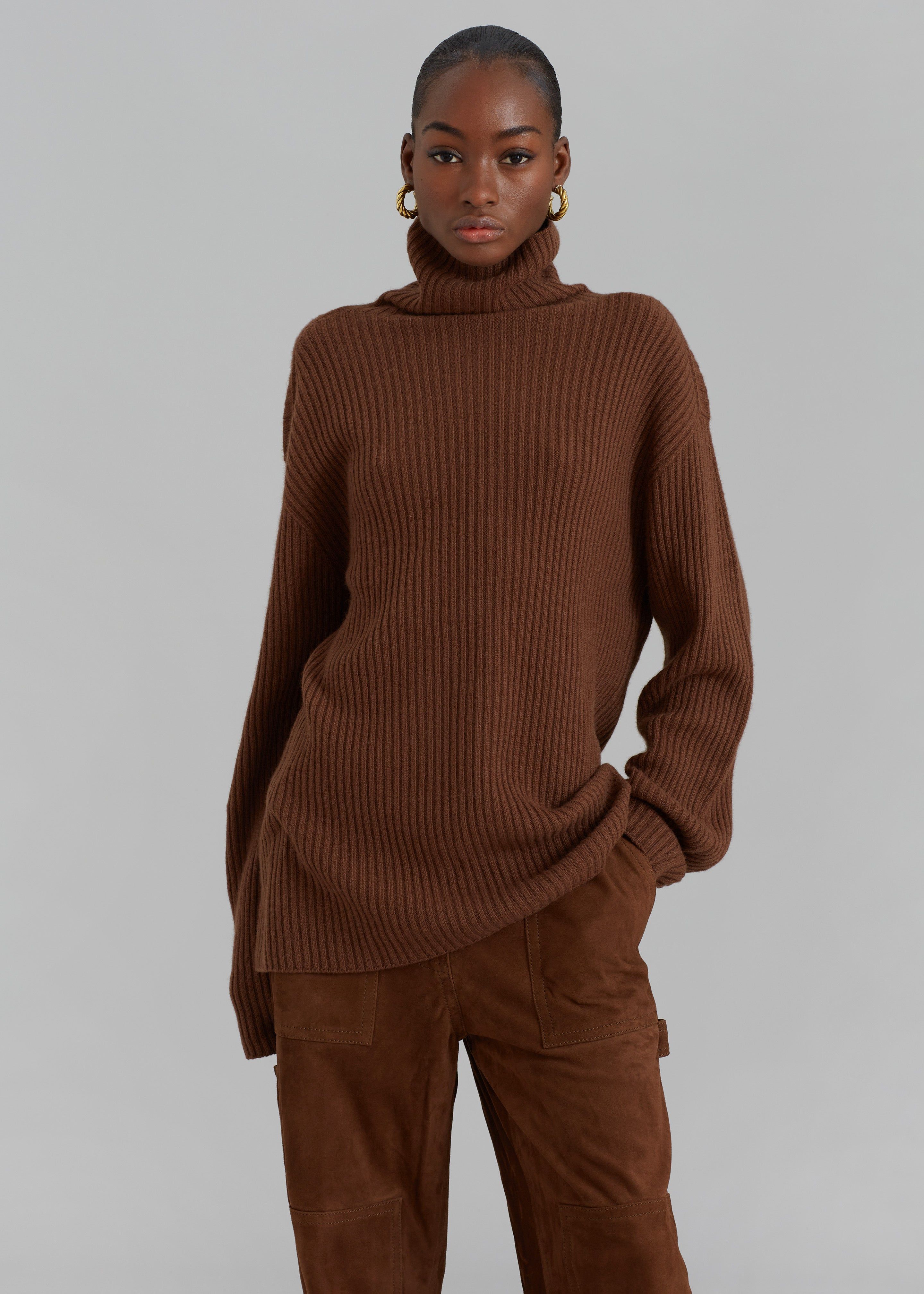 Amomento Ribbed Turtleneck Pullover - Brown sold by Frankie Shop