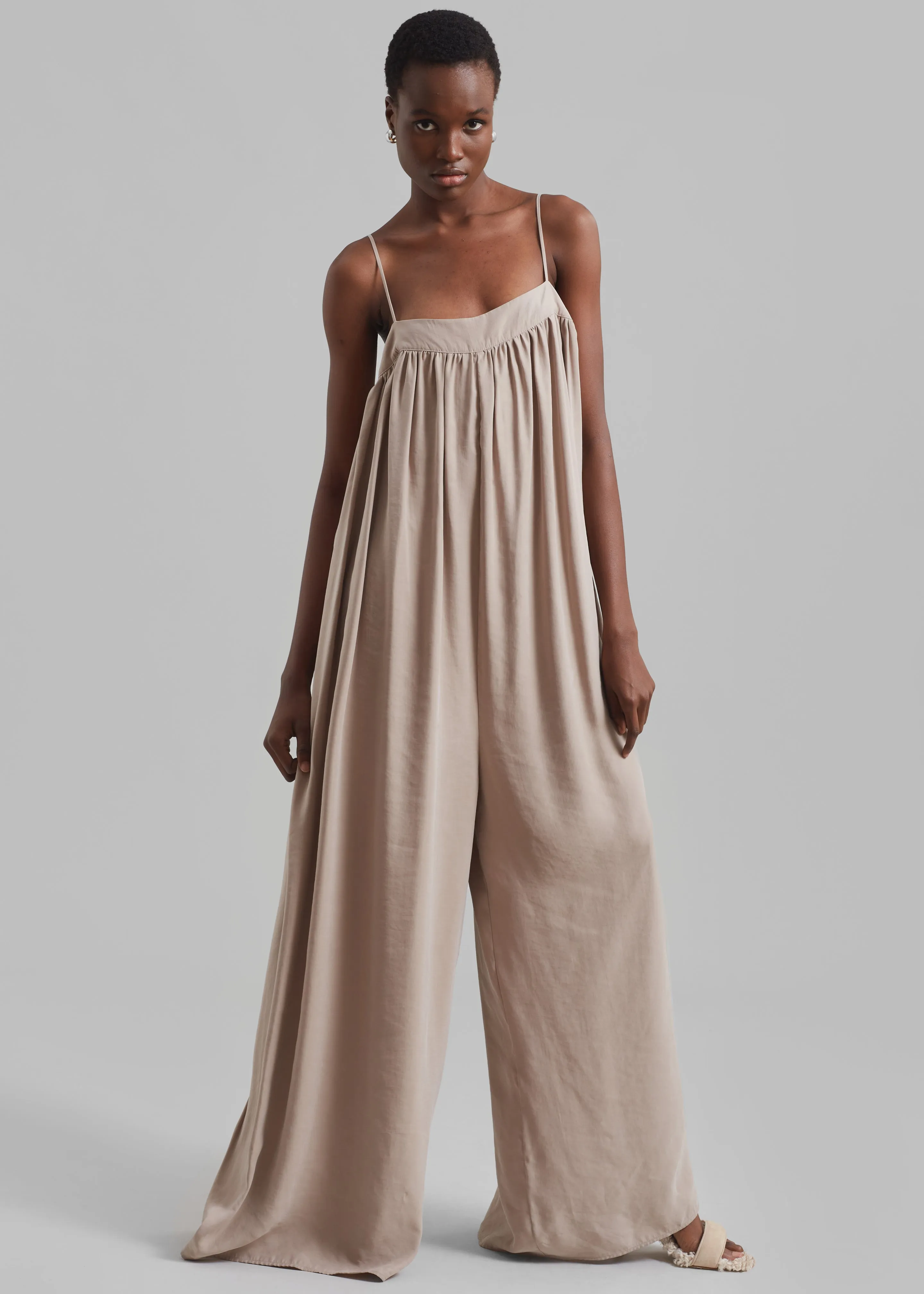 Maude Gathered Fluid Jumpsuit - Beige sold by Frankie Shop