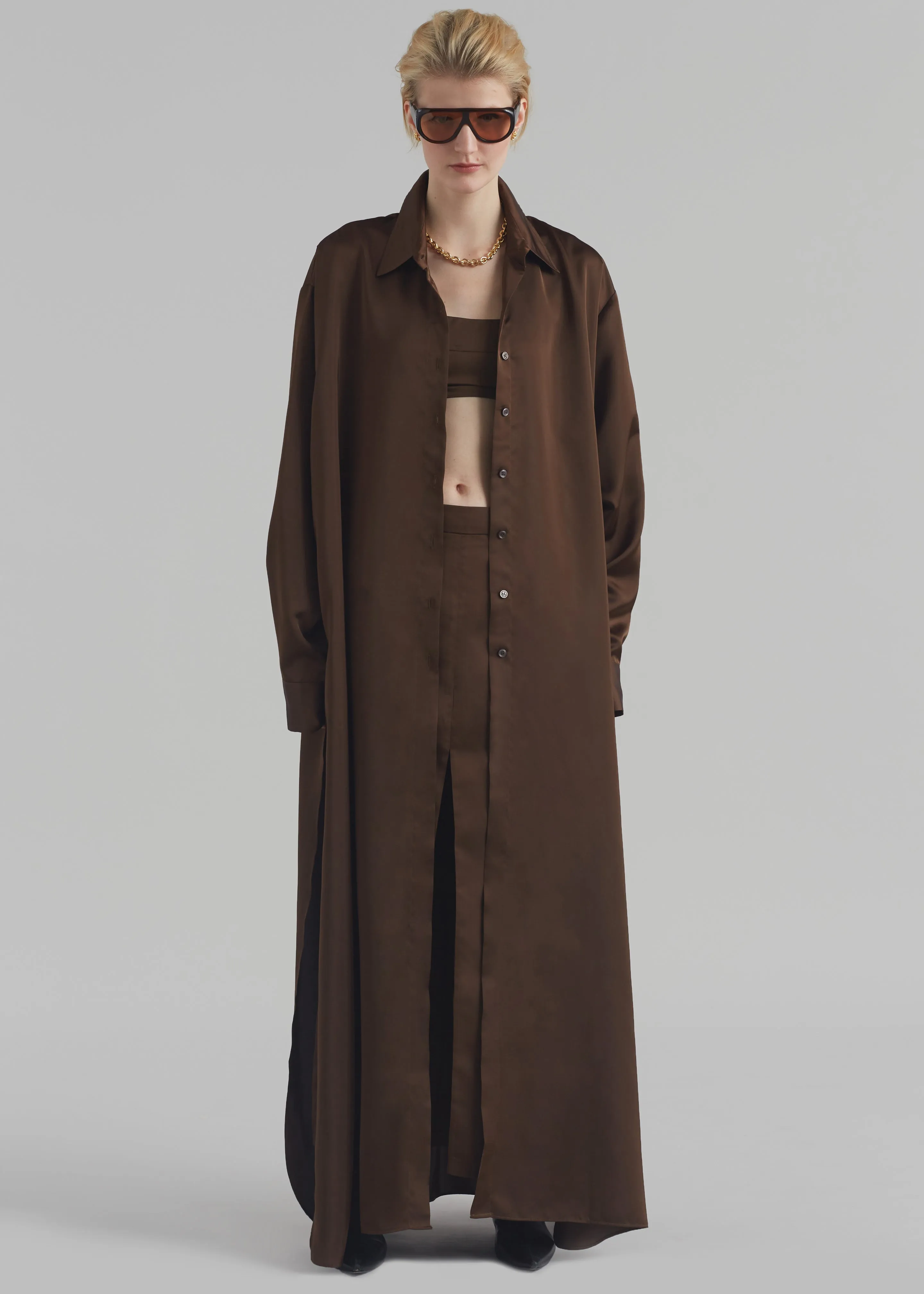 Avery Satin Shirt Dress - Brown sold by Frankie Shop