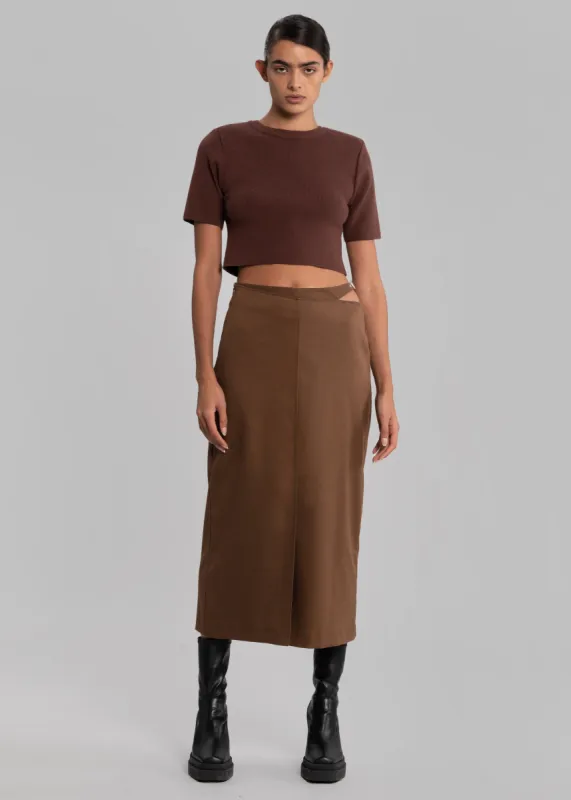Stacia Cut Out Midi Skirt - Brown sold by Frankie Shop