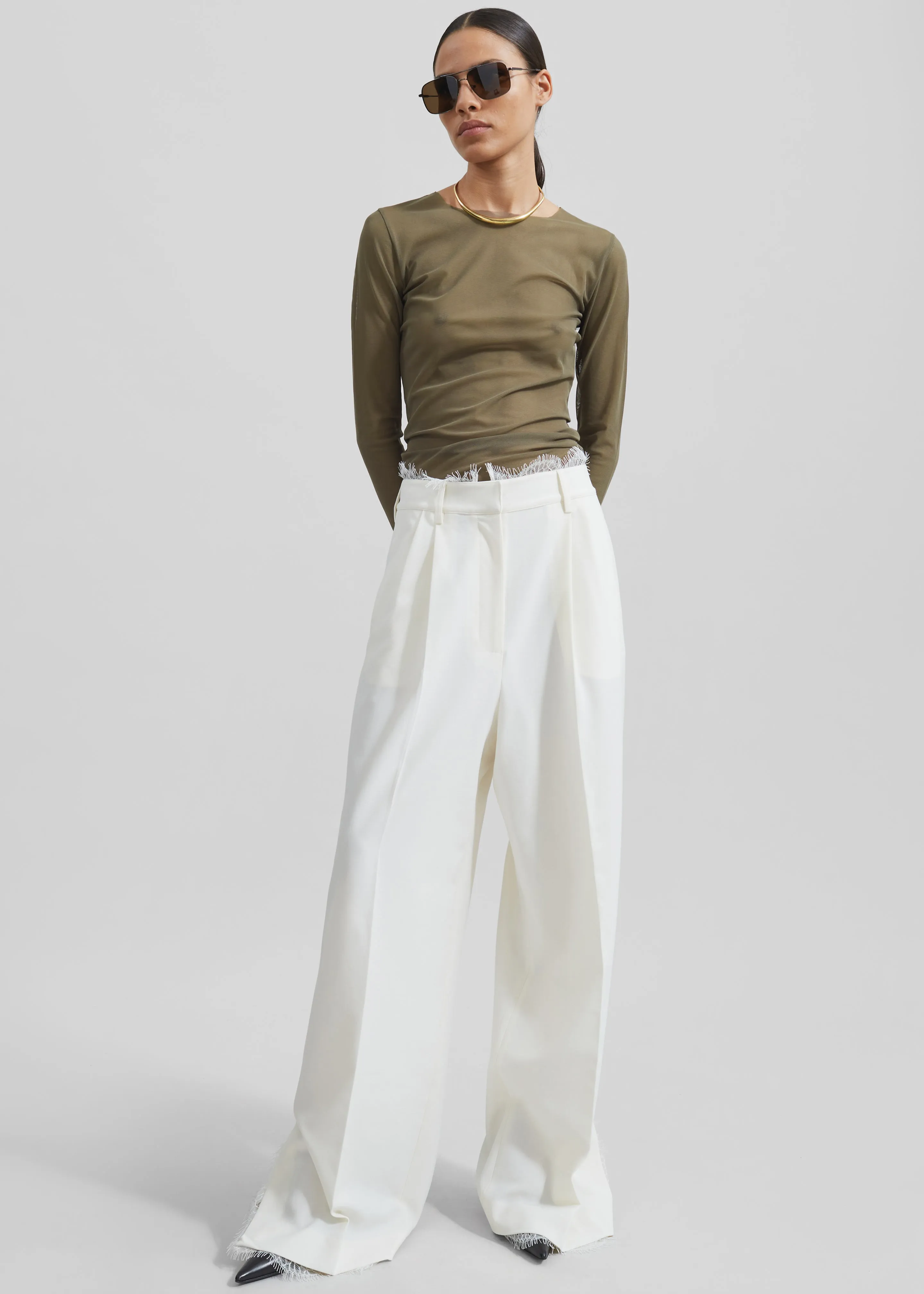Stace Sheer Long Sleeve Tee - Khaki sold by Frankie Shop product image thumbnail 4