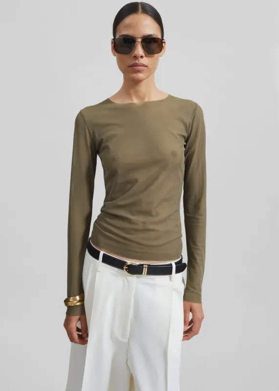 Stace Sheer Long Sleeve Tee - Khaki sold by Frankie Shop